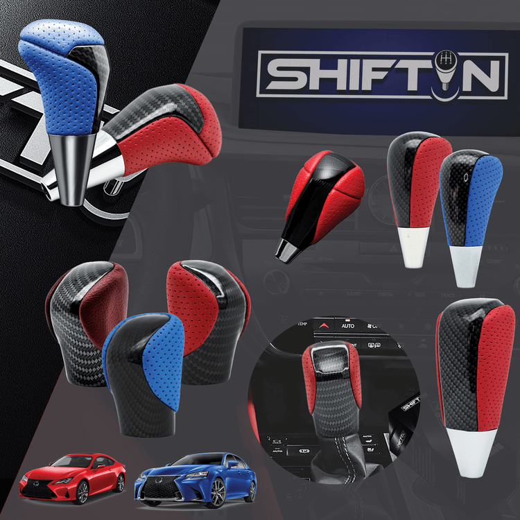 Red and blue leather gear shift knobs