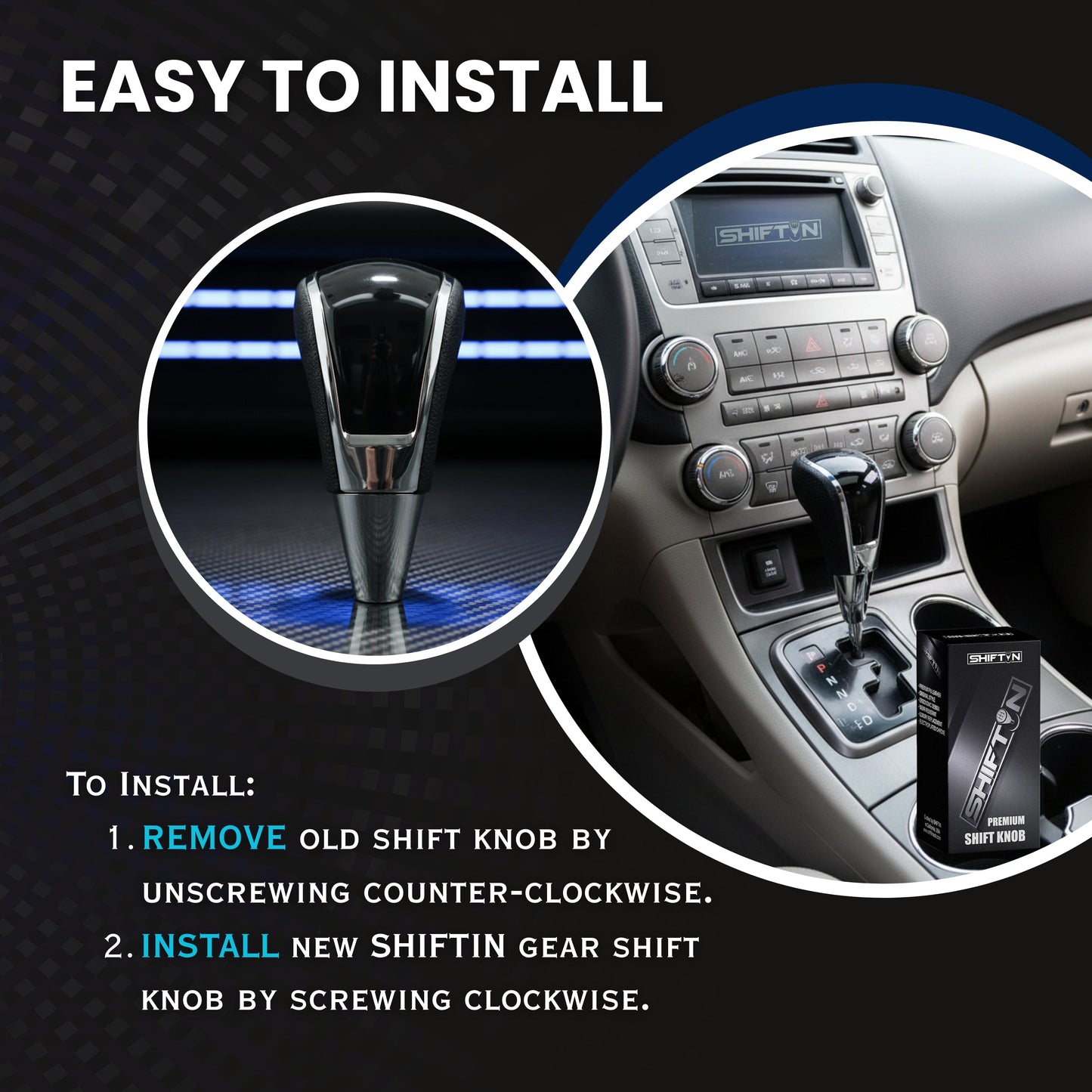 Replacement Gear Shift Knob for Toyota Lexus Scion Acura Mazda Chrysler Dodge with 8mm M8 Shifter in Black / Piano Black