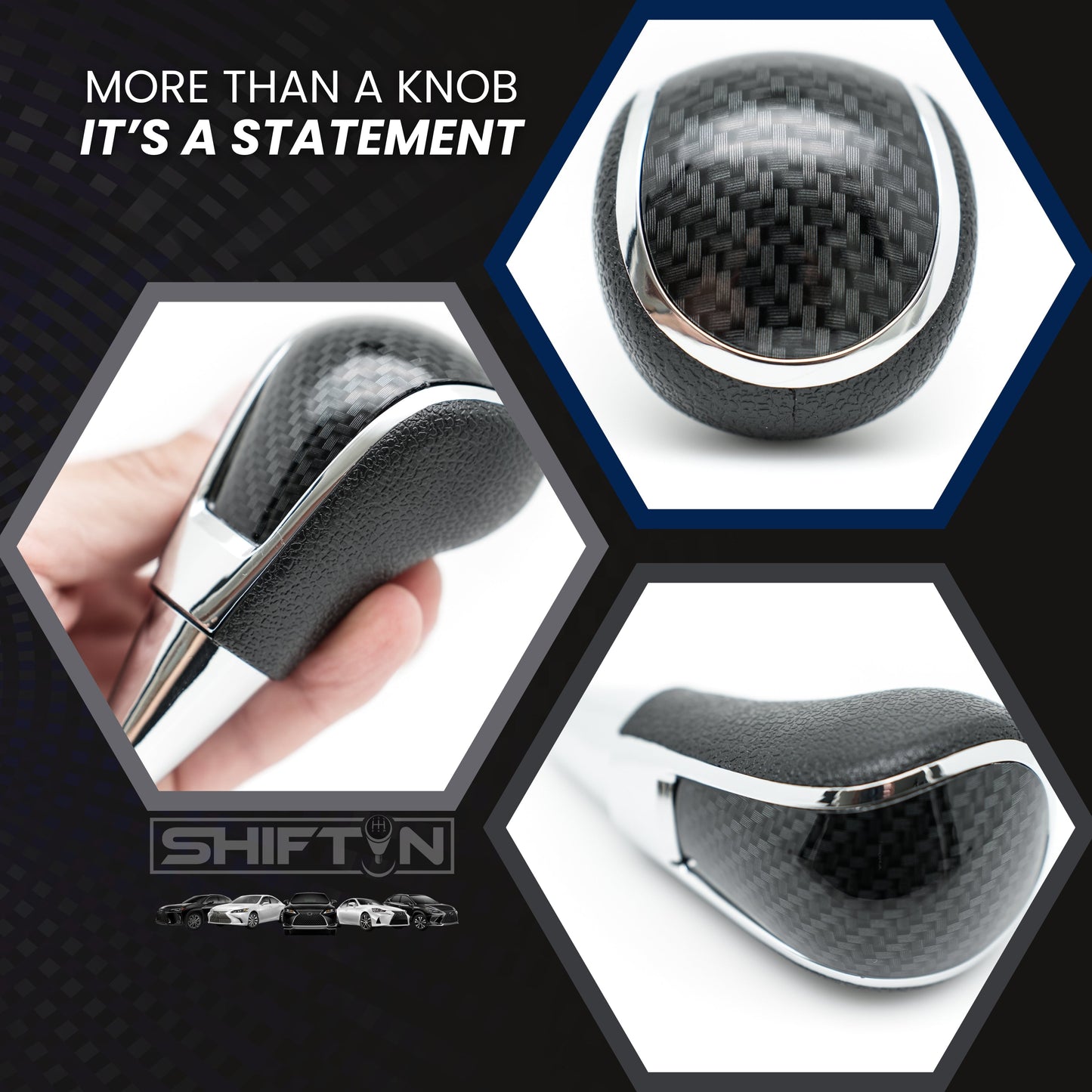 Replacement Gear Shift Knob for Toyota Lexus Scion Acura Mazda Chrysler Dodge with 8mm M8 Shifter in Black / Carbon Fiber