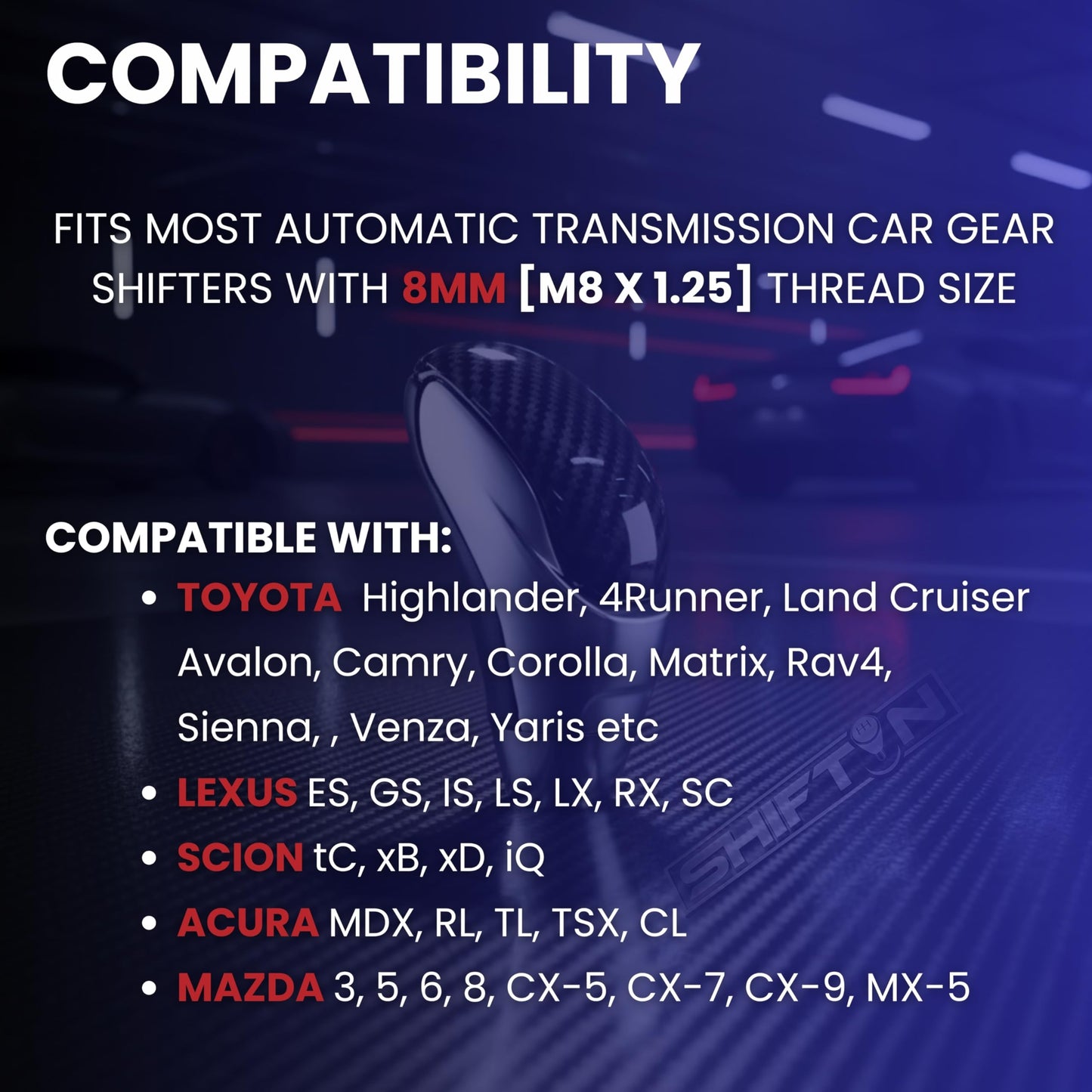 SHIFTIN Car Gear Shift Knob for Toyota Avalon Camry Corolla, Lexus RX ES GS IS LS SC Mazda 3 6 CX MX, Acura MDX RL TL TSX, Scion tC xB xD iQ - OBCH