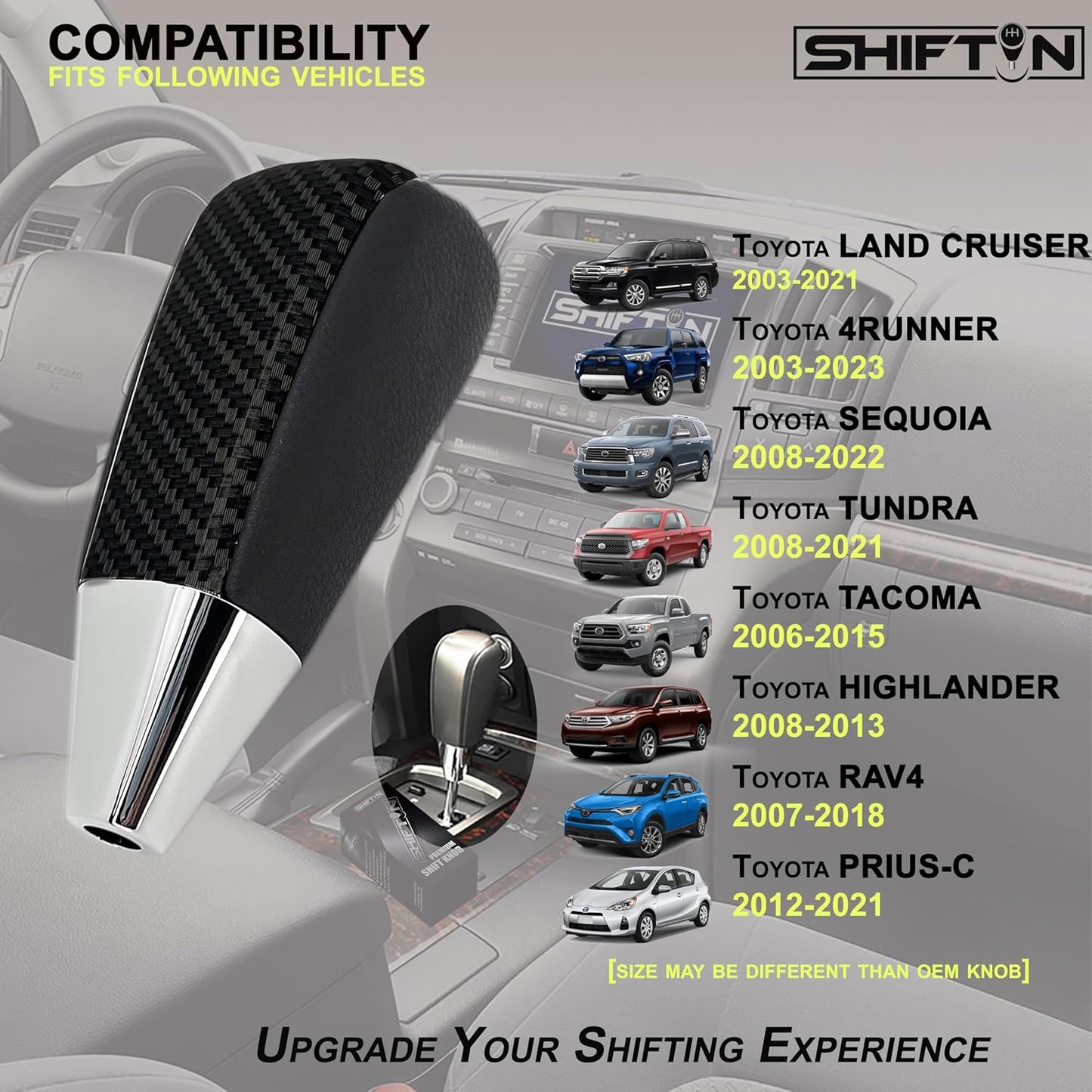 SHIFTIN Gear Shift Knob for Toyota Land Cruiser 4Runner Sequoia Tundra Highlander Off - Road 4x4 TRD - QBZZX