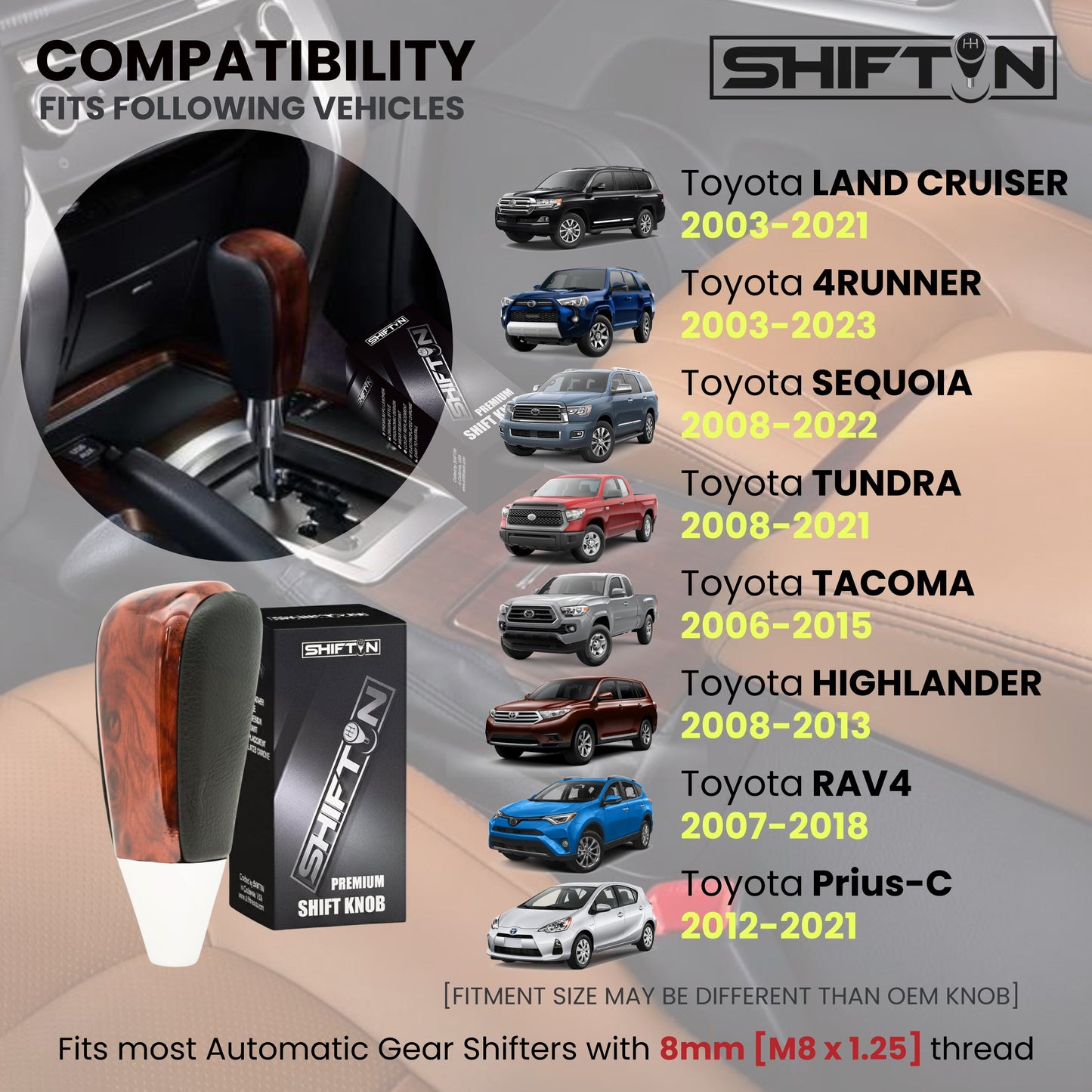 SHIFTIN Gear Shift Knob for Toyota Land Cruiser 4Runner Sequoia Tundra Highlander Off - Road 4x4 TRD - QBWD