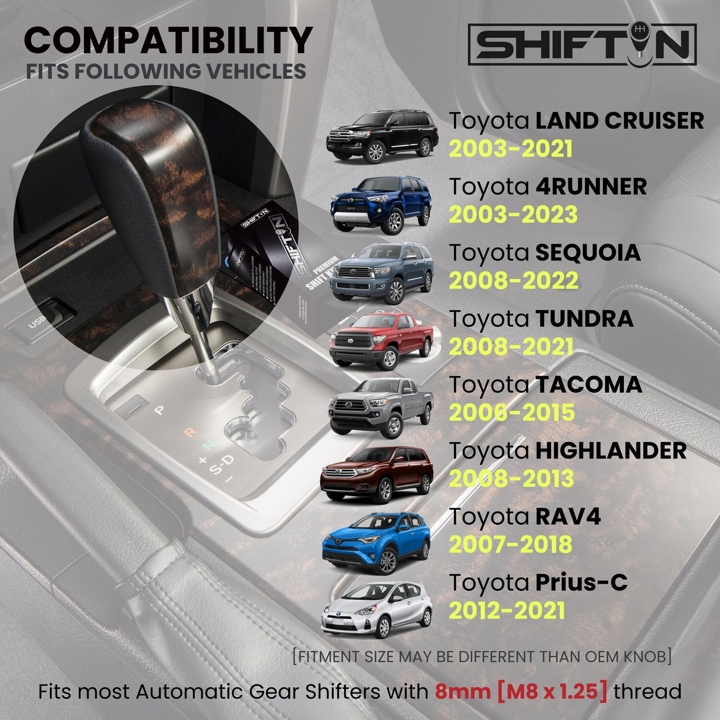 SHIFTIN Gear Shift Knob for Toyota Land Cruiser 4Runner Sequoia Tundra Highlander Off - Road 4x4 TRD - QBDK