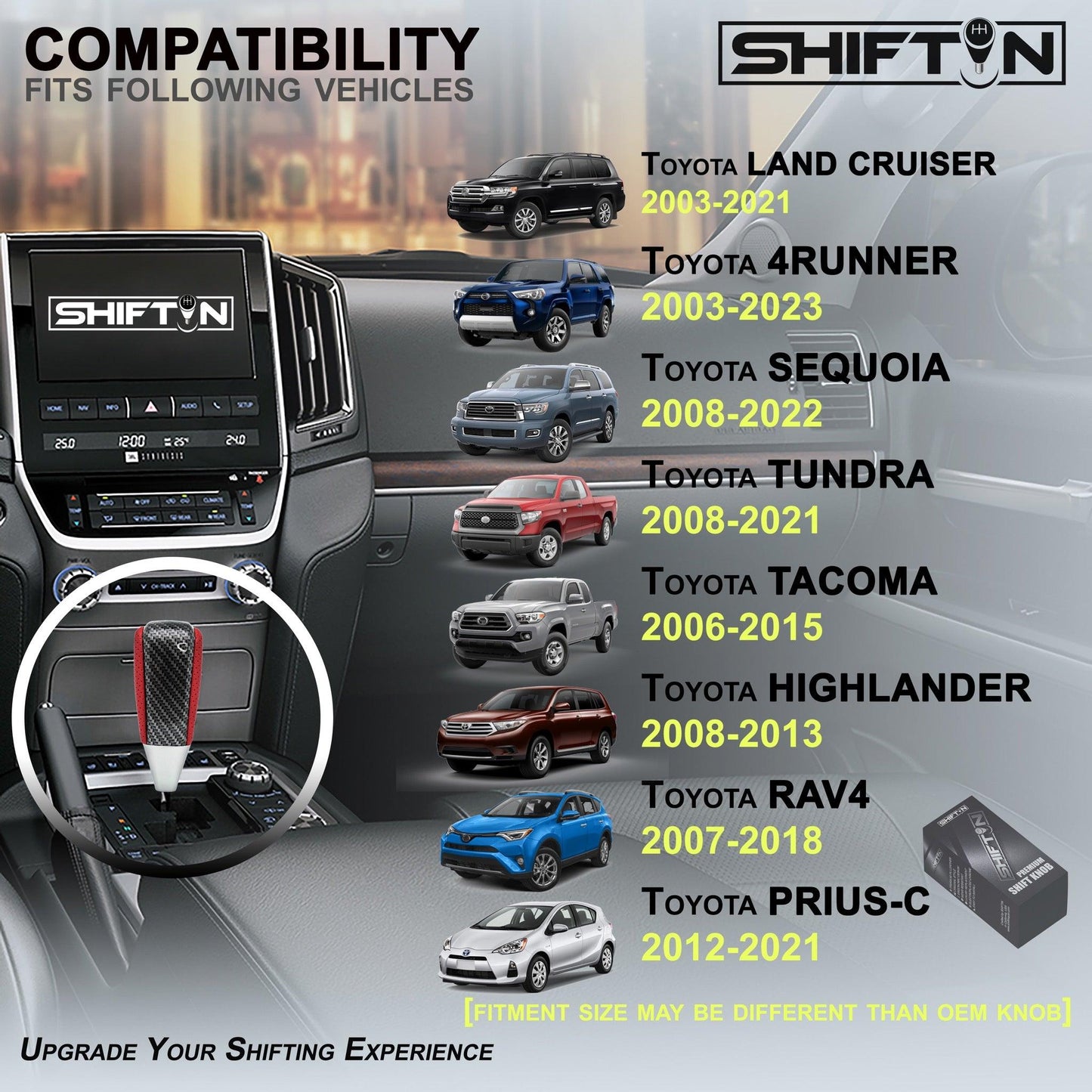 SHIFTIN Gear Shift Knob for Toyota Land Cruiser 4Runner Sequoia Tundra Highlander Off - Road 4x4 TRD - QRZZp