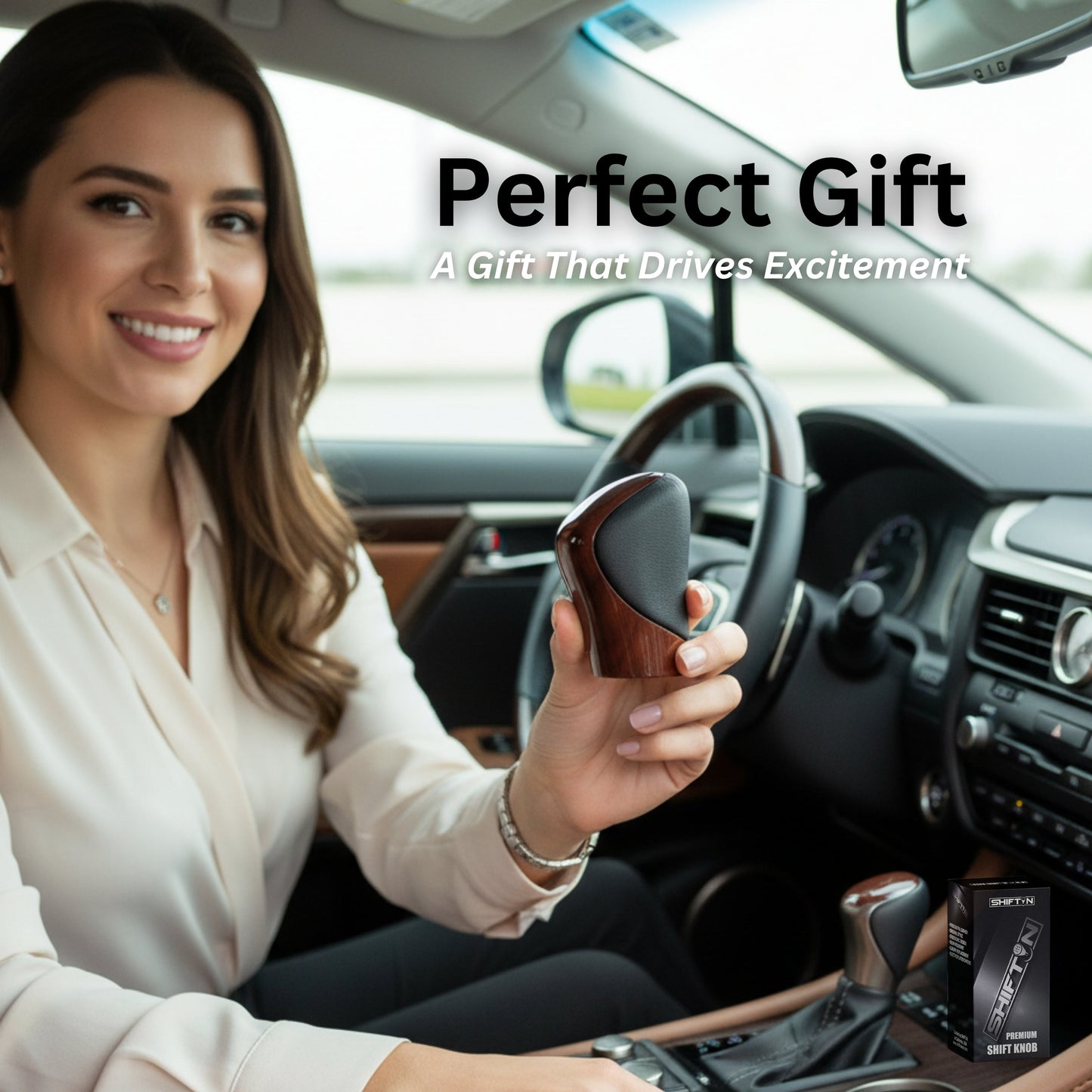 Gear Shift Knob Shifter for Lexus ES GS GX is NX RC RX 200t 300 350 3450h 450hL 350L (Black Leather/Brown Walnut Wood)