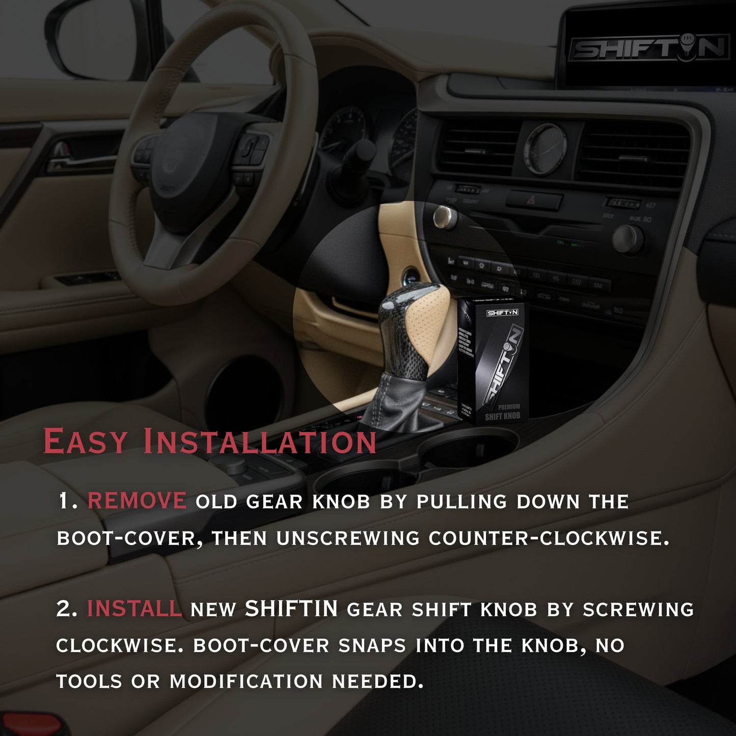 Gear Shift Knob Shifter for Lexus ES GS GX is NX RC RX 200t 300 350 3450h 450hL 350L (Beige Ivory Leather/Carbon Pattern)