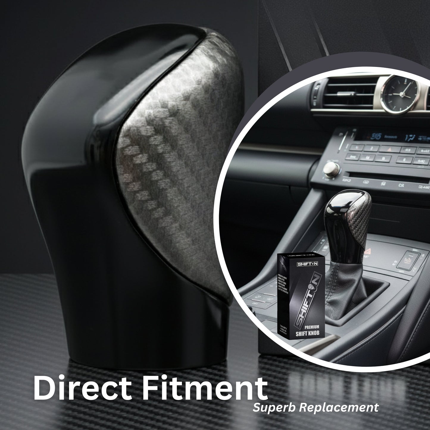 Gear Shift Knob Shifter for Lexus RX-350 ES GS GX IS350 NX300 RC-300 RX 200t 300 350 3450h 450hL 350L (Gray Carbon Leather/Piano Black)