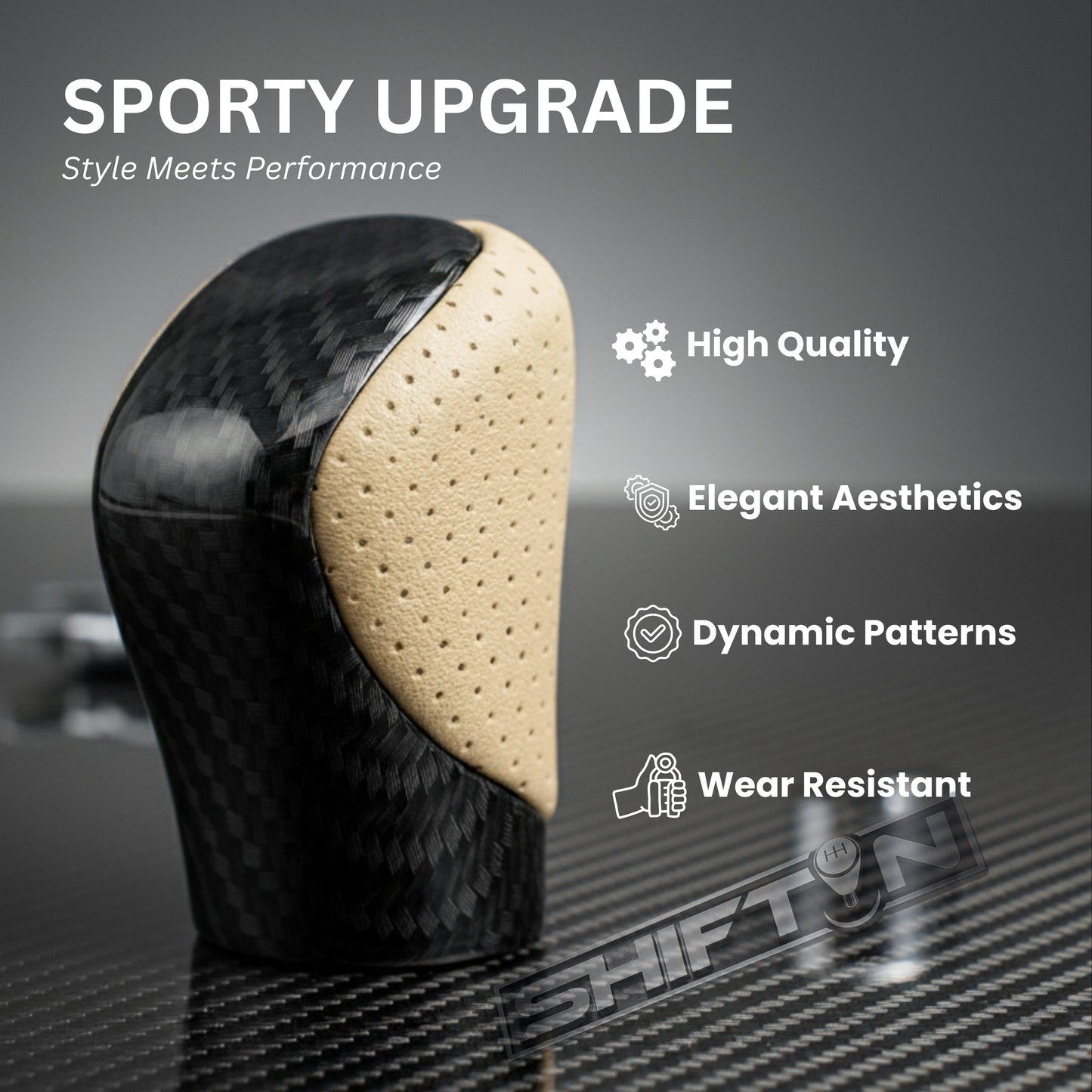 Gear Shift Knob Shifter for Lexus ES GS GX is NX RC RX 200t 300 350 3450h 450hL 350L (Beige Ivory Leather/Carbon Pattern)