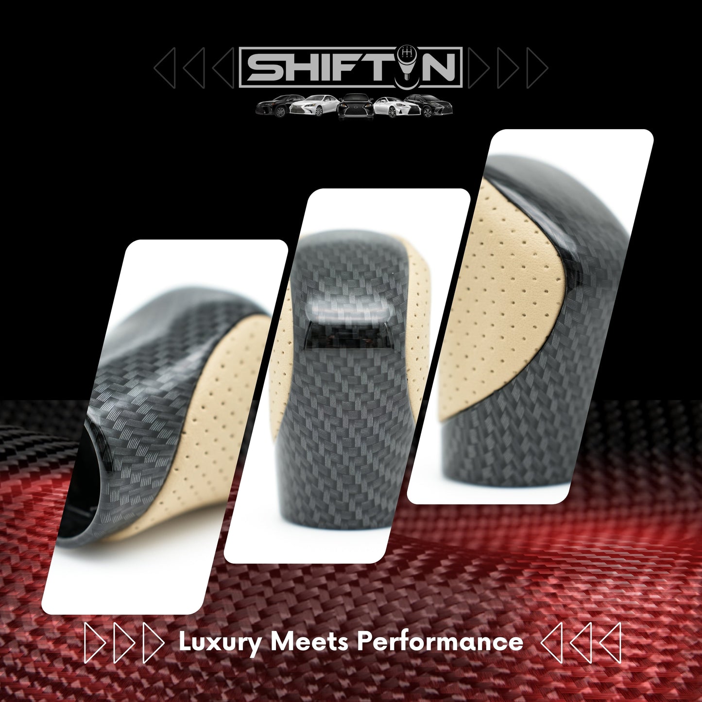 Gear Shift Knob Shifter for Lexus ES GS GX is NX RC RX 200t 300 350 3450h 450hL 350L (Beige Ivory Leather/Carbon Pattern)