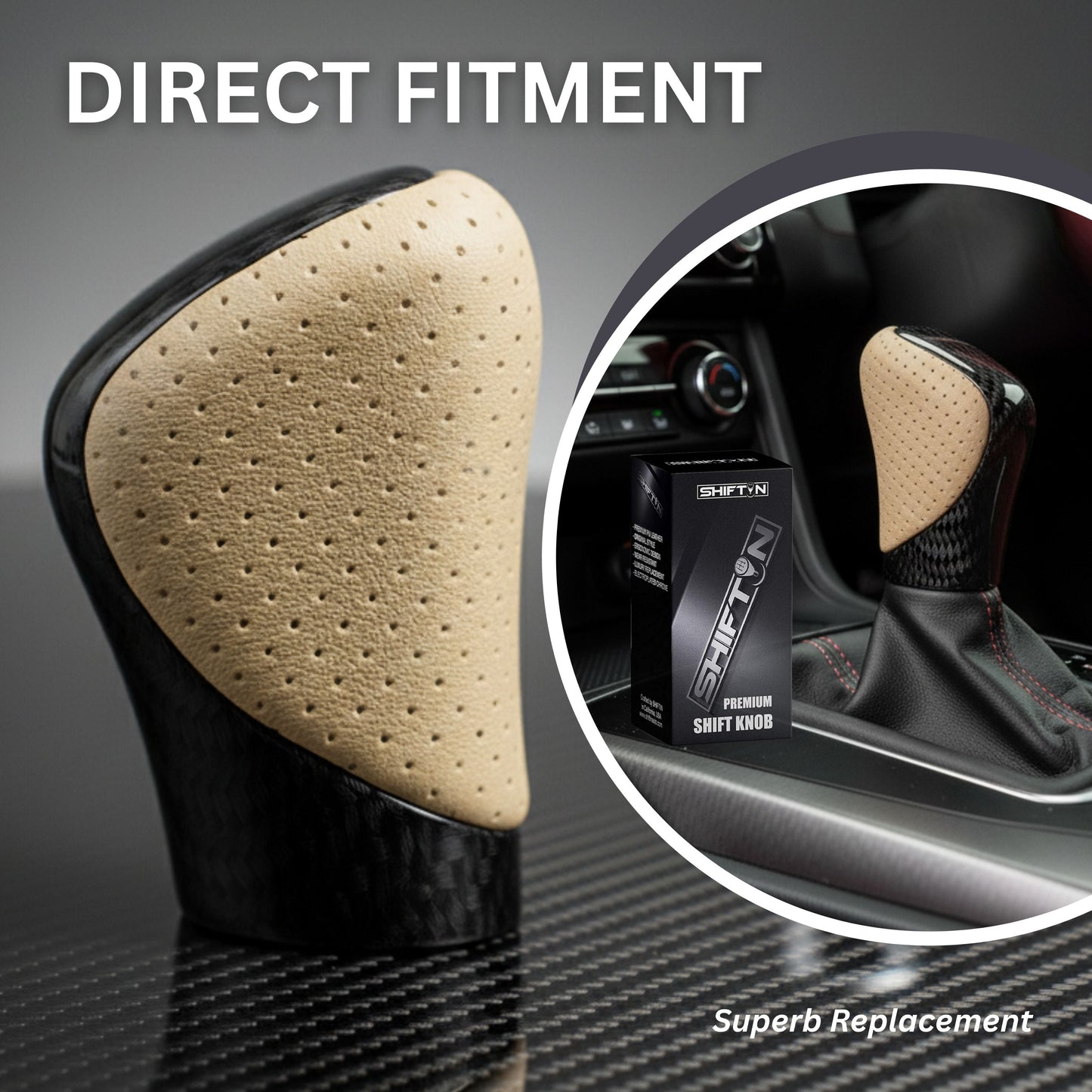 Gear Shift Knob Shifter for Lexus ES GS GX is NX RC RX 200t 300 350 3450h 450hL 350L (Beige Ivory Leather/Carbon Pattern)