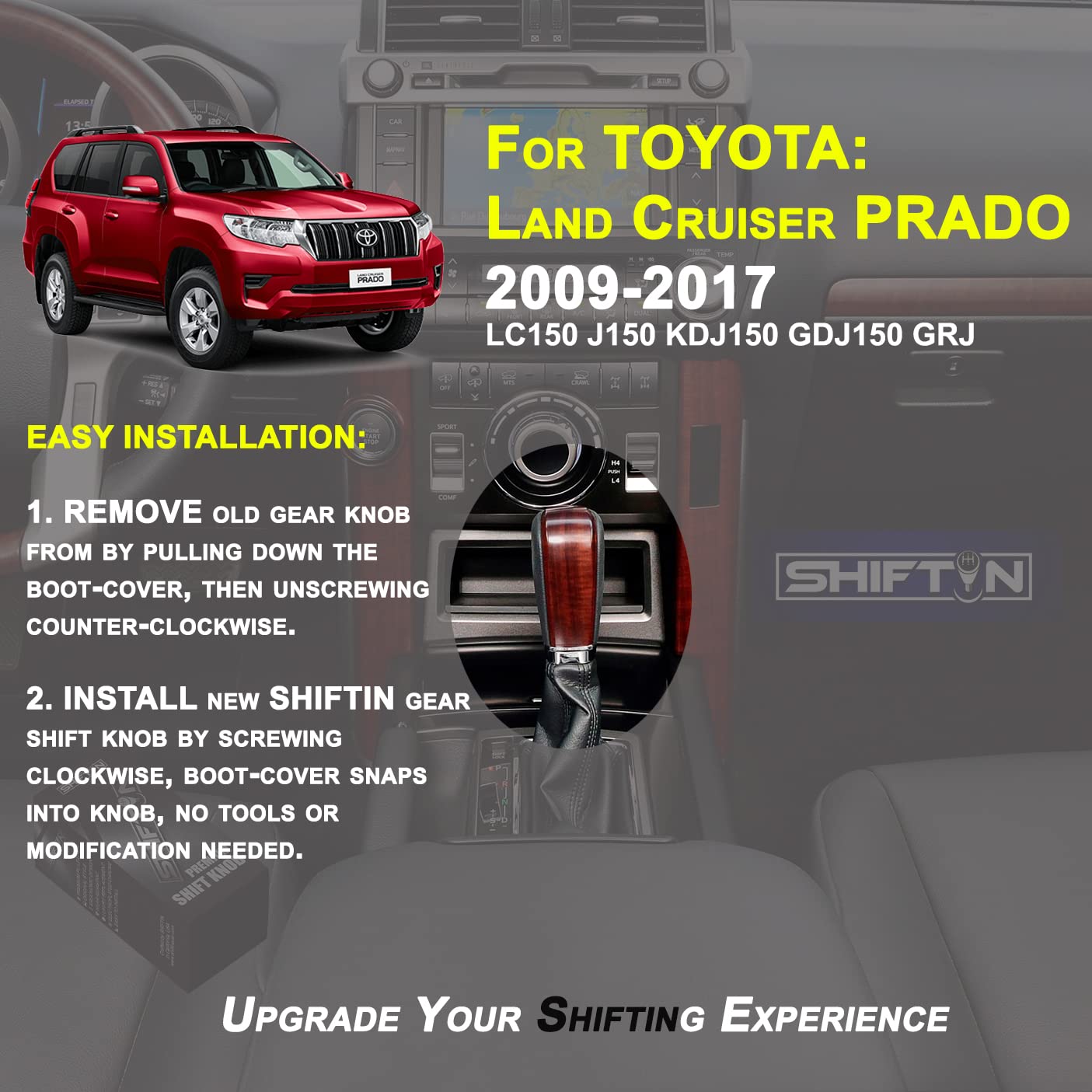 SHIFTIN Gear Shift Knob Stick Shifter for Toyota Land Cruiser LC Prado FJ - 150 KDJ155 - QBWD - E