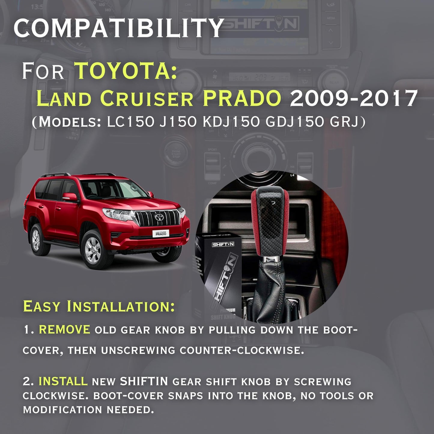 SHIFTIN Gear Shift Knob Stick Shifter for Toyota Land Cruiser LC Prado FJ - 150 KDJ155 - QRZZp - E