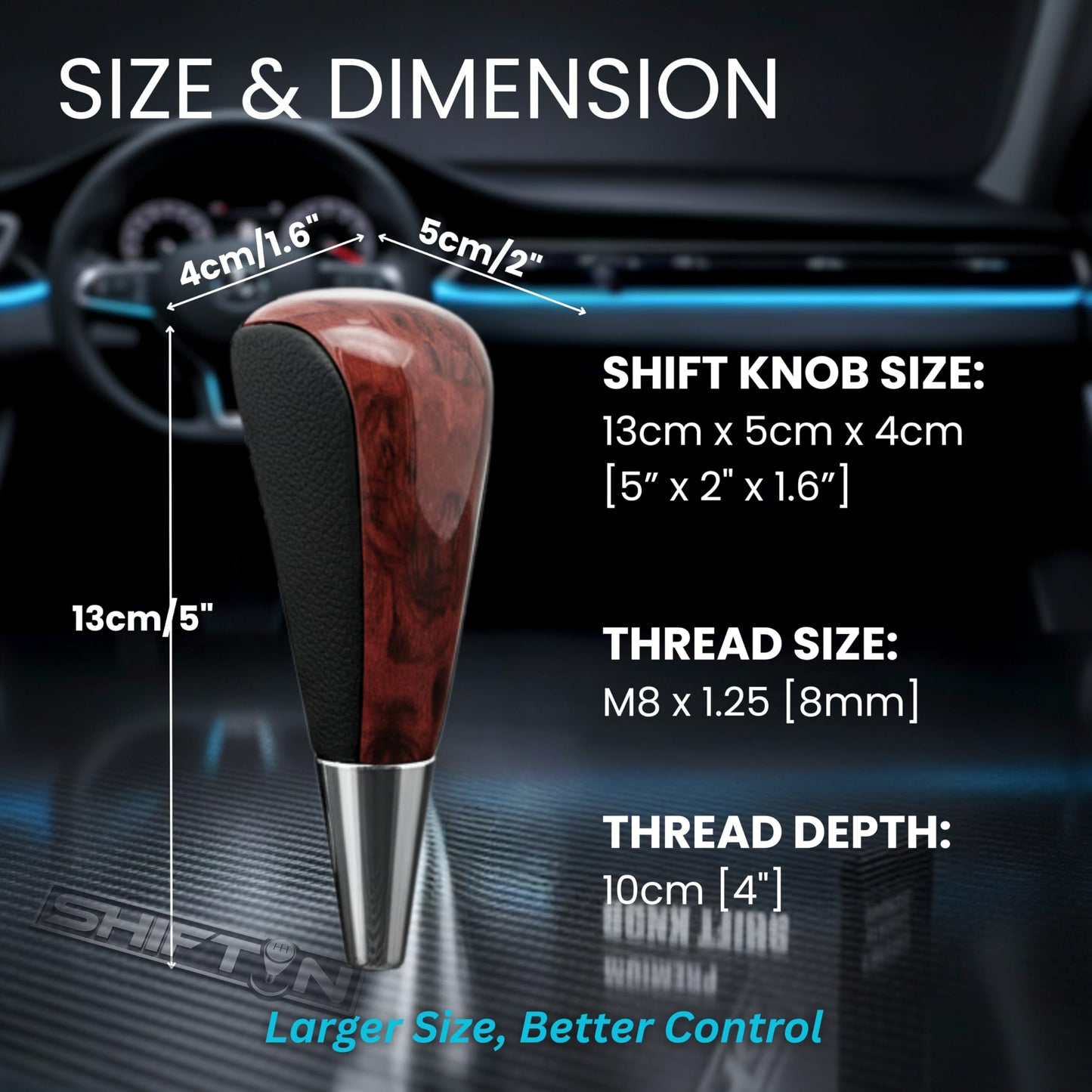 SHIFTIN Large Gear Shifter Knob Compatible with Lexus LX - 470 LX570 LS - 400 LS430 RX330 RX - 350 RX400h and Toyota, Acura, Mazda Cars - LBWD