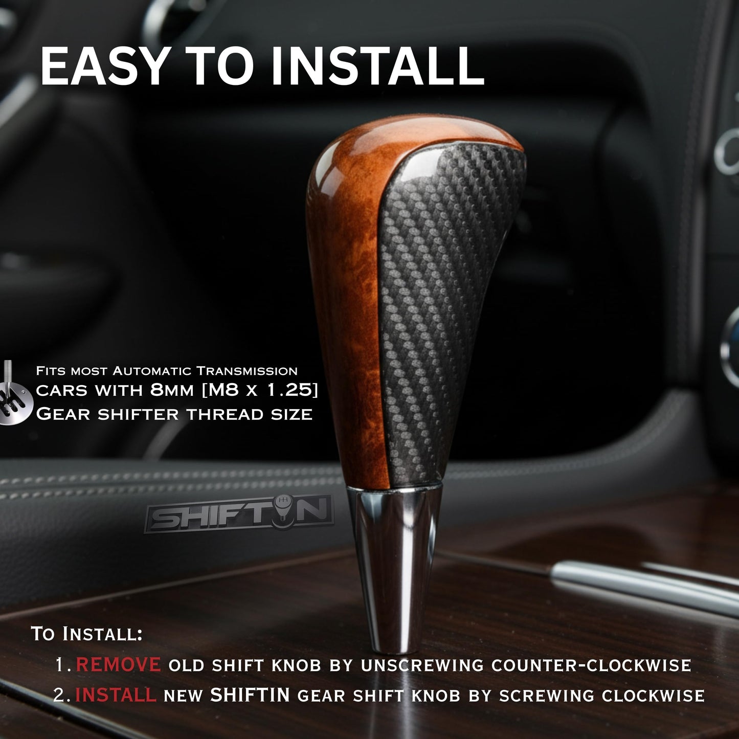 SHIFTIN Large Gear Shifter Knob Compatible with Lexus LX - 470 LX570 LS - 400 LS430 RX330 RX - 350 RX400h and Toyota, Acura, Mazda Cars - LGZ16