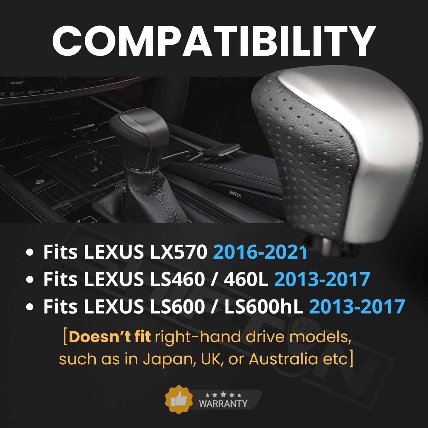 SHIFTIN Leather & Carbon Fiber Gear Shift Knob for Lexus LS460 F - Sport LS - 460 - L LS600 LS - 600h - L and Lexus LX570 LX 570 - M234p