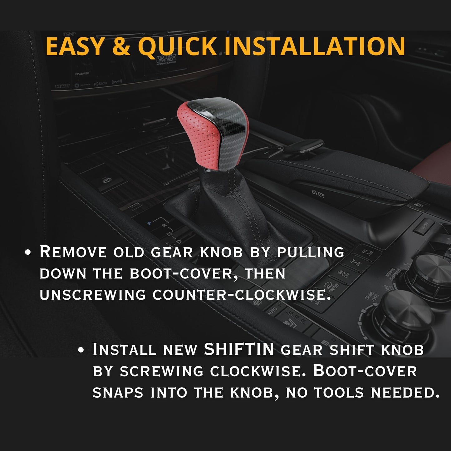 SHIFTIN Leather & Carbon Fiber Gear Shift Knob for Lexus LS460 F - Sport LS - 460 - L LS600 LS - 600h - L and Lexus LX570 LX 570 - MRZp