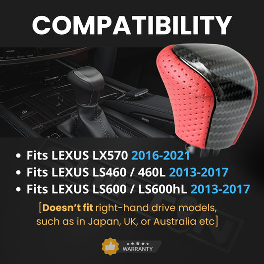 SHIFTIN Leather & Carbon Fiber Gear Shift Knob for Lexus LS460 F - Sport LS - 460 - L LS600 LS - 600h - L and Lexus LX570 LX 570 - MRZp