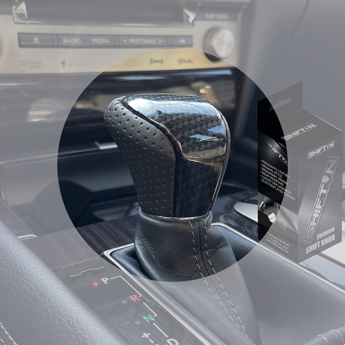 SHIFTIN Leather & Carbon Fiber Gear Shift Knob for Lexus LS460 F - Sport LS - 460 - L LS600 LS - 600h - L and Lexus LX570 LX 570 - MZZp