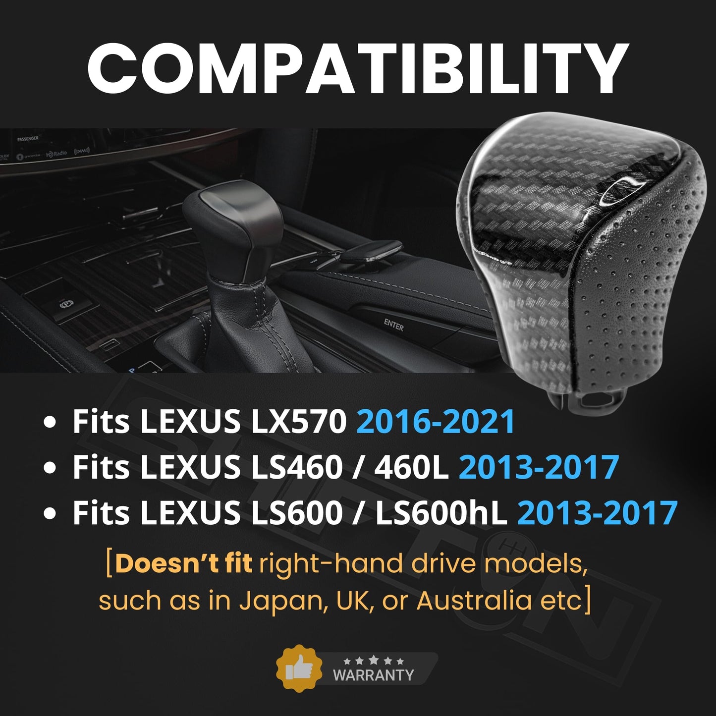 SHIFTIN Leather & Carbon Fiber Gear Shift Knob for Lexus LS460 F - Sport LS - 460 - L LS600 LS - 600h - L and Lexus LX570 LX 570 - MZZp