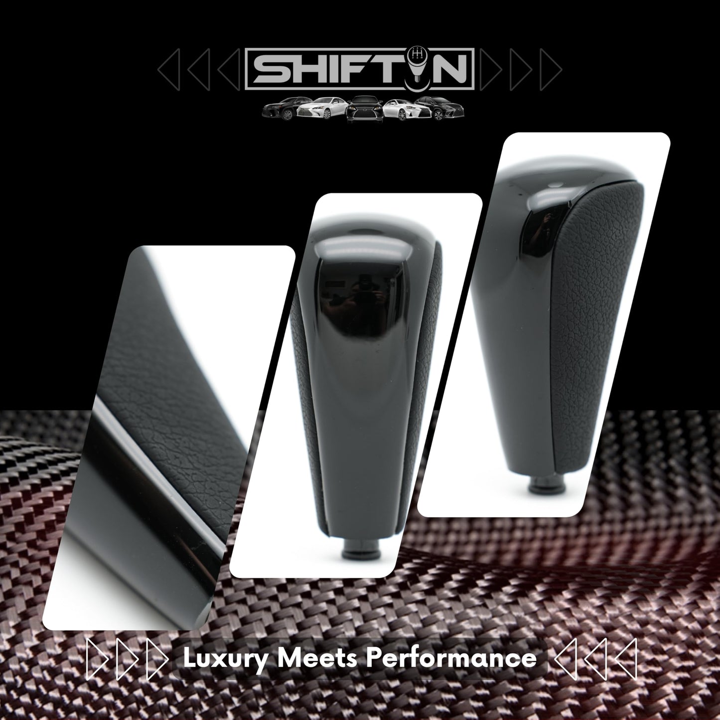SHIFTIN Replacement Gear Shift Knob Shifter for Lexus GX470 2003 - 2009 UZJ12 and for Toyota Land Cruiser Prado 120 2002 - 2009 (Black Leather/Piano Black) - LXPB