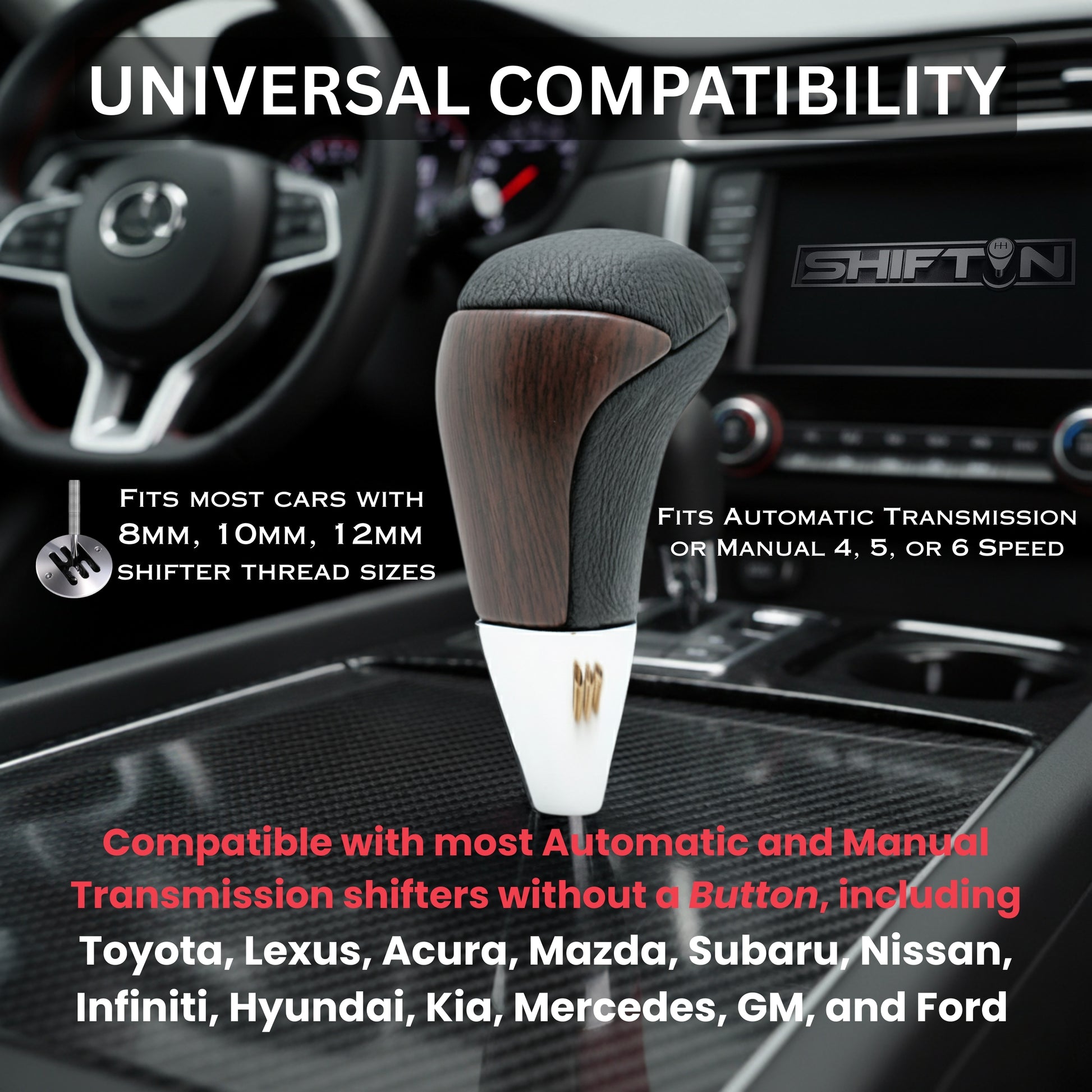 SHIFTIN Universal Gear Shift Knob for Automatic Manual Stick Shifter Cars DARK WOOD