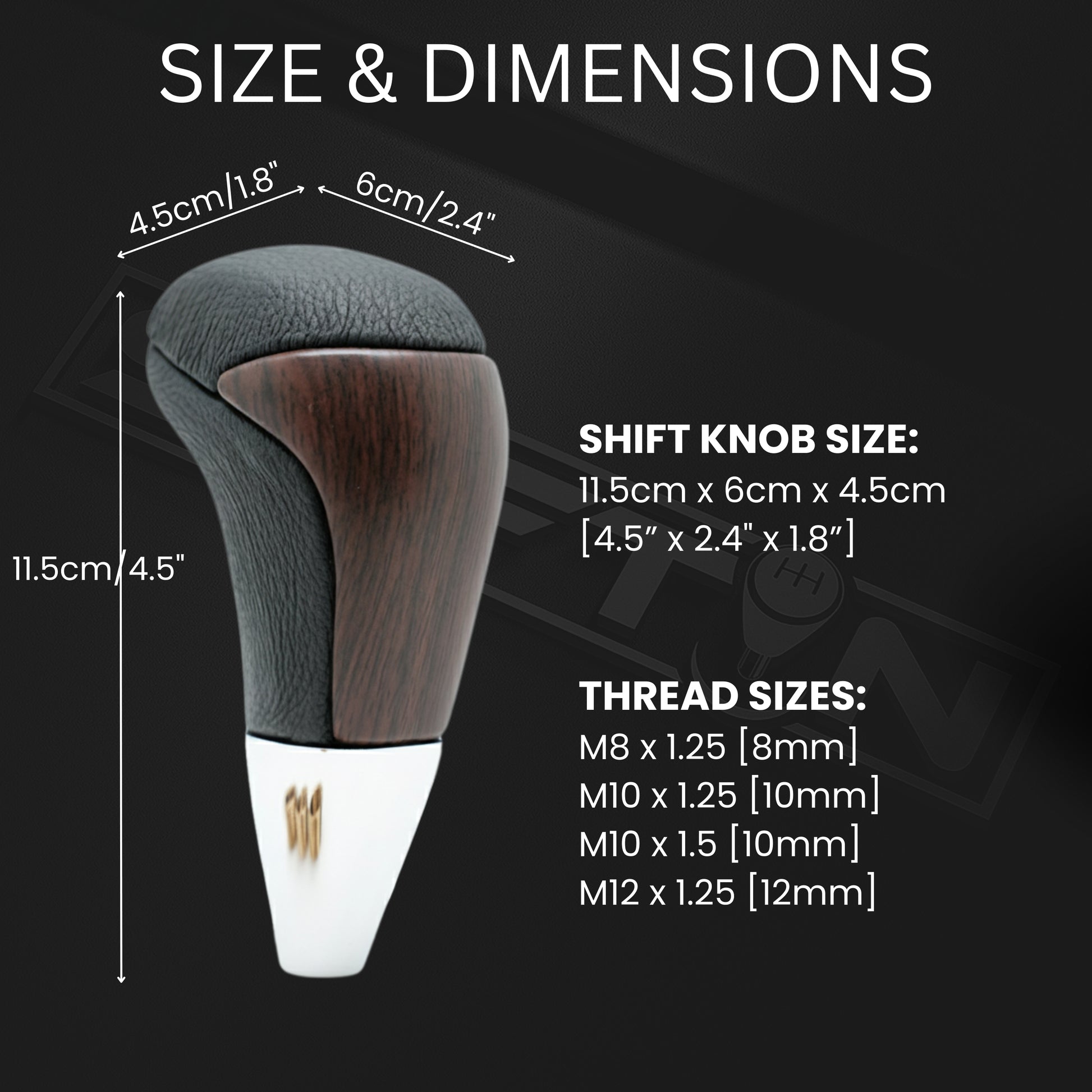 SHIFTIN Universal Gear Shift Knob for Automatic Manual Stick Shifter Cars DARK WOOD