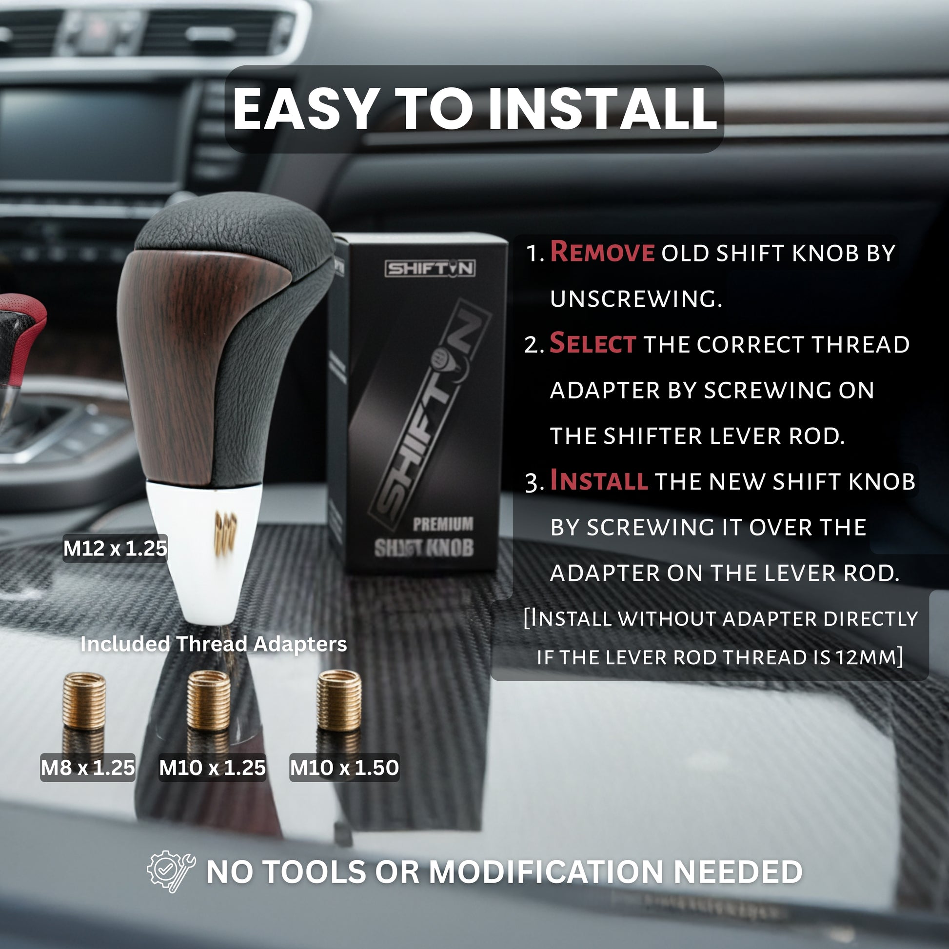 SHIFTIN Universal Gear Shift Knob for Automatic Manual Stick Shifter Cars DARK WOOD