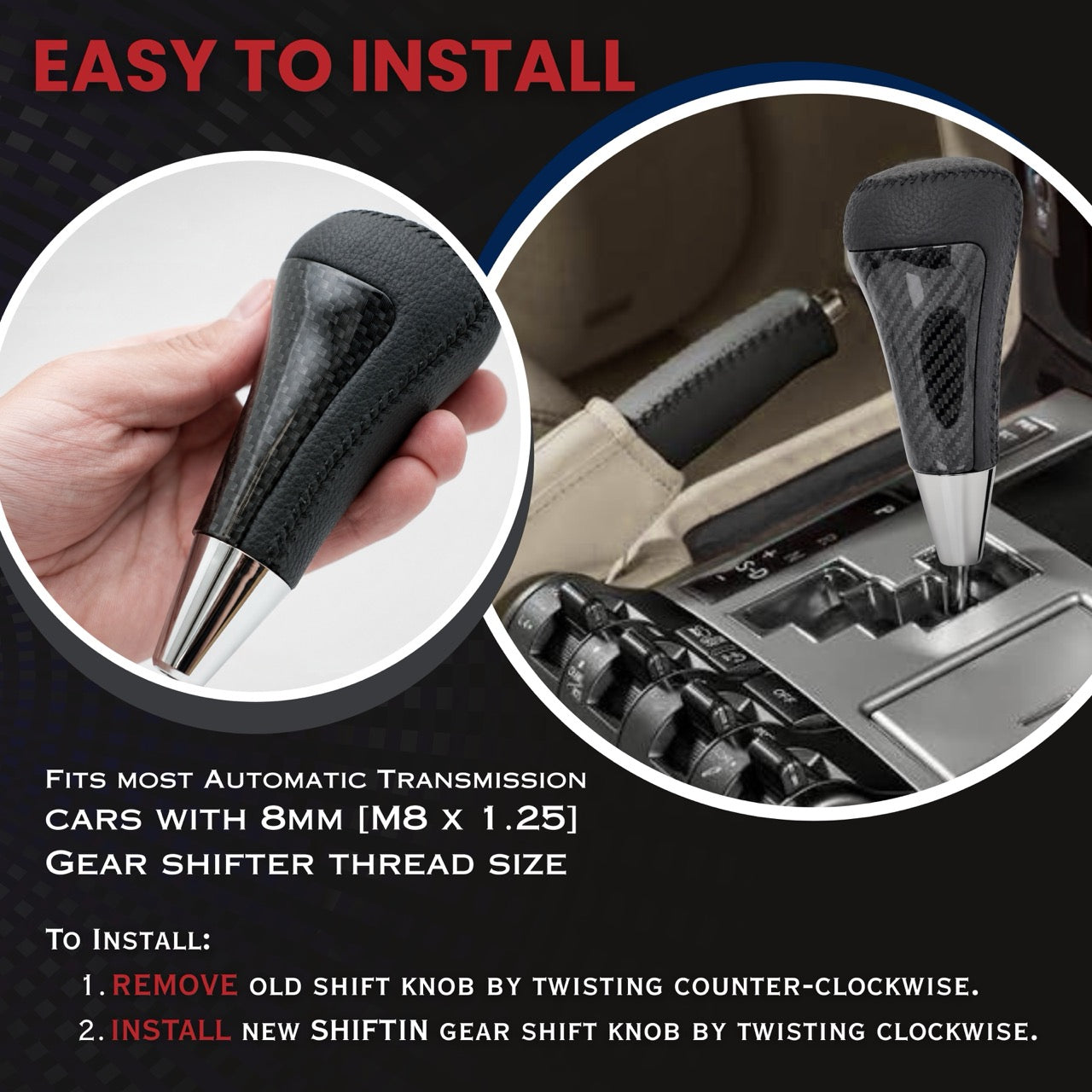 Gear Shift Knob Shifter for Lexus LX-570 2008-2015, Fits Toyota 4Runner Sequoia Tundra SUV Carbon Fiber