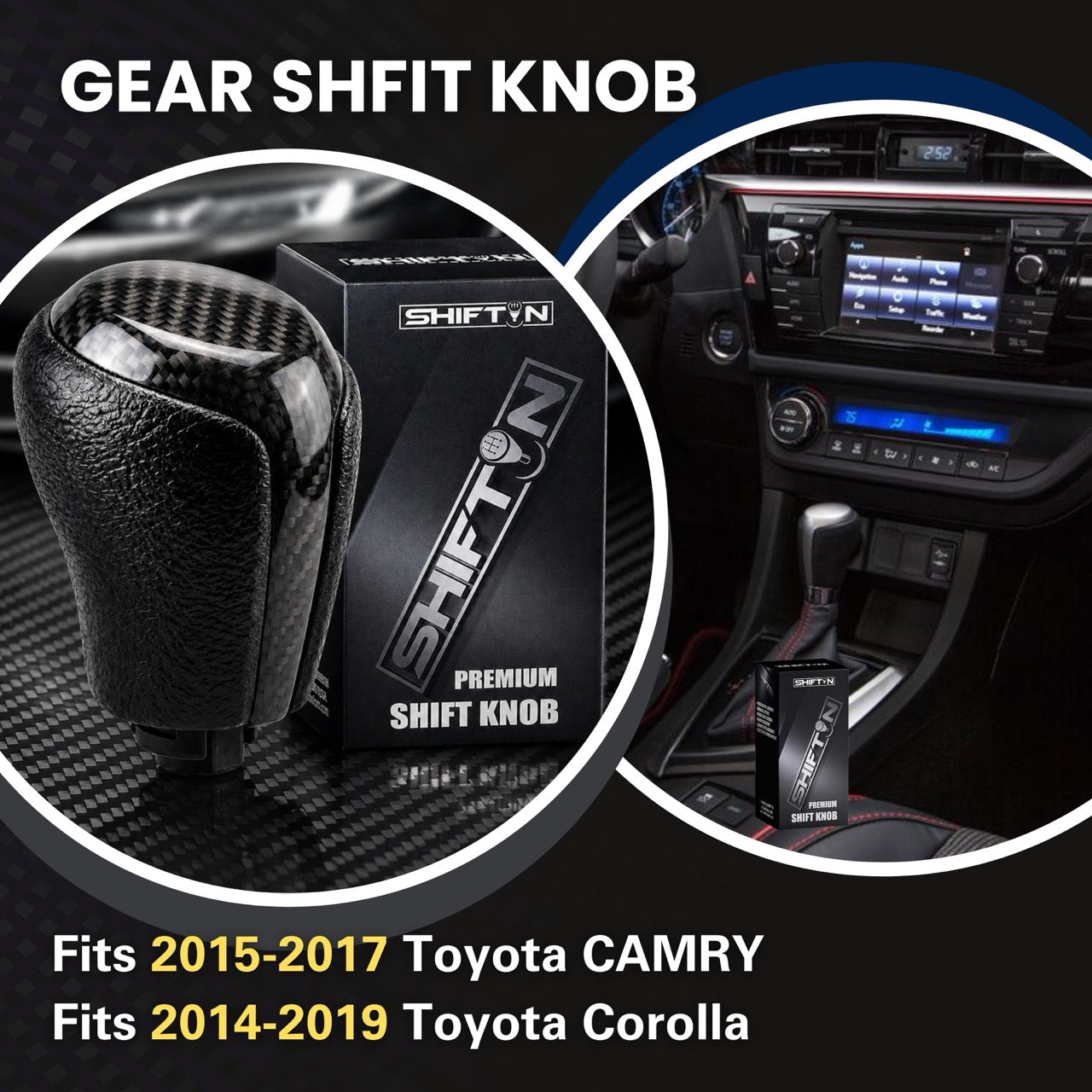 Gear Shift Knob for Toyota Camry (2015-2017) and Corolla (2014-2019)-Carbon