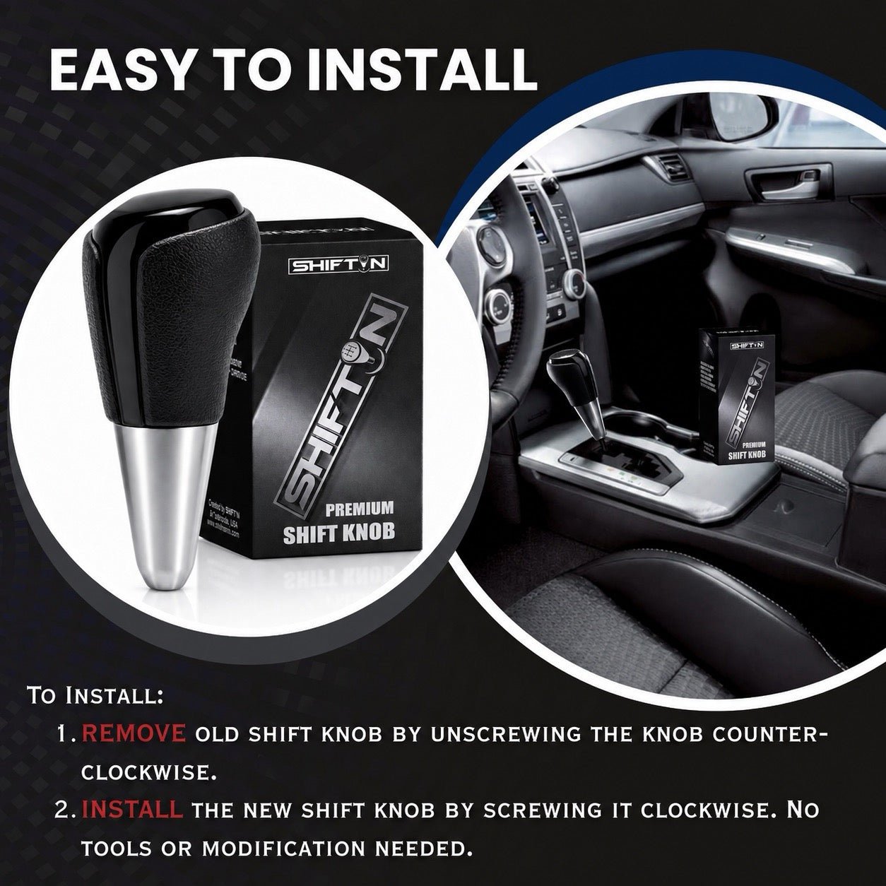 Replacement Gear Shift Knob for Toyota Camry (2012-2014) Rav4 (2013-2018) Yaris (2015-2018) - TBPB