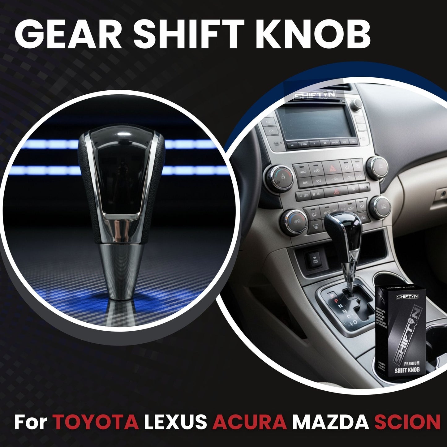 Replacement Gear Shift Knob for Toyota Lexus Scion Acura Mazda Chrysler Dodge with 8mm M8 Shifter in Black / Piano Black