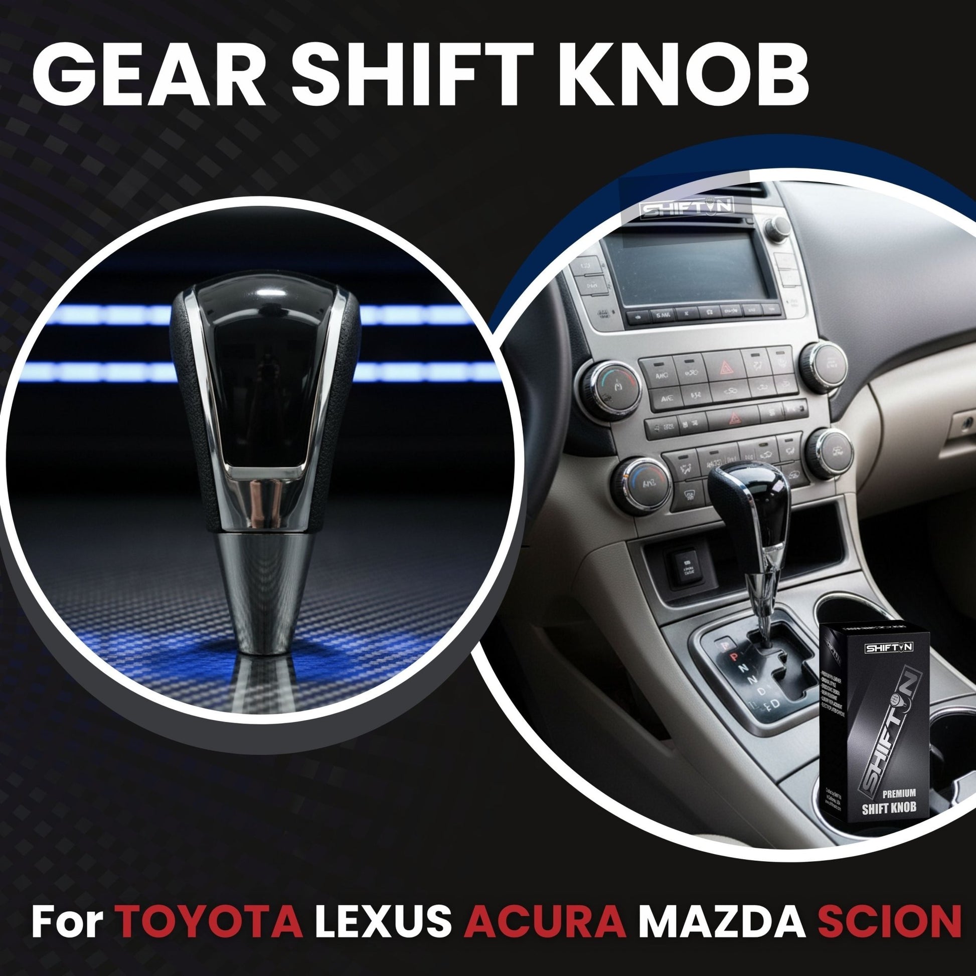 Replacement Gear Shift Knob for Toyota Lexus Scion Acura Mazda Chrysler Dodge with 8mm M8 Shifter in Black / Piano Black