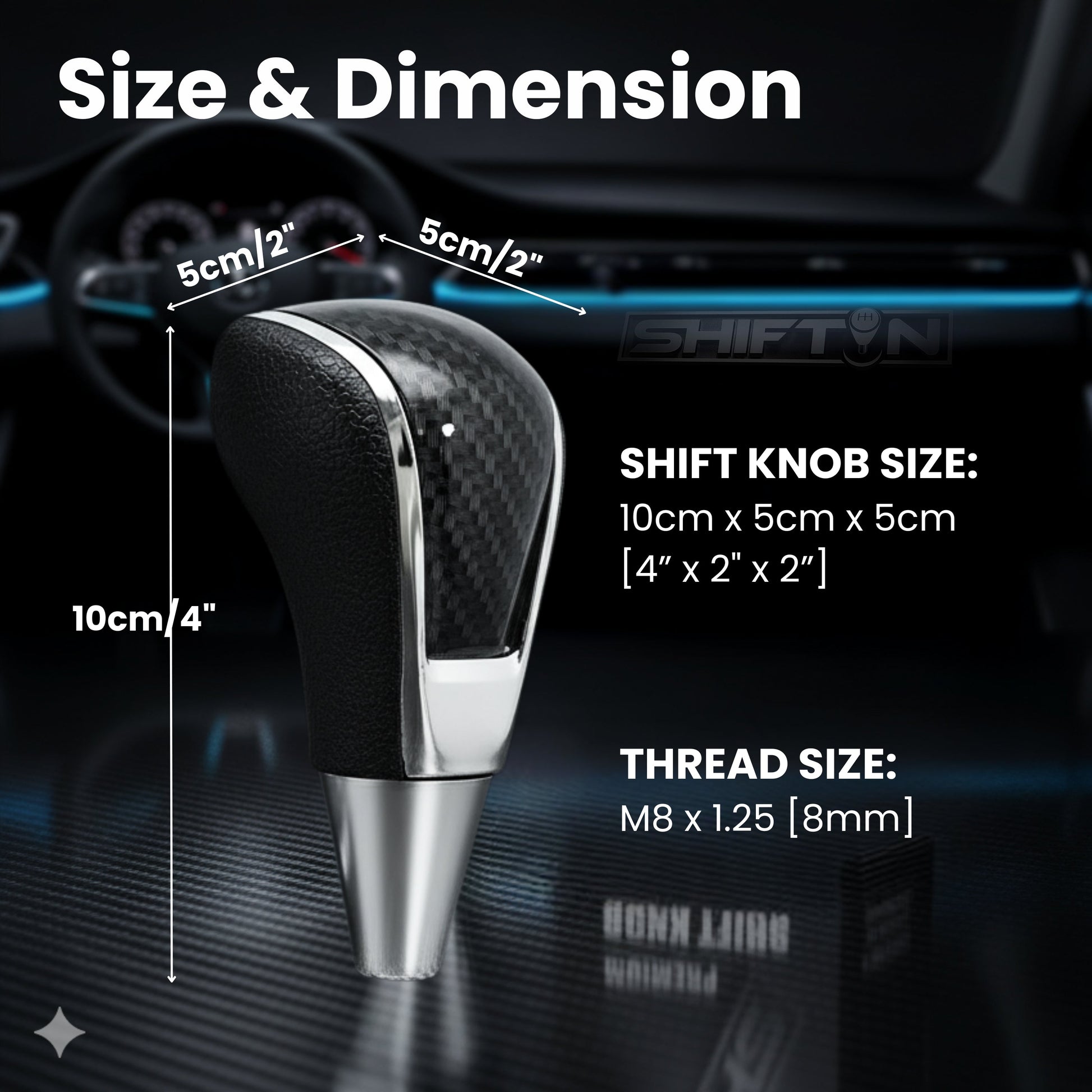 Replacement Gear Shift Knob for Toyota Lexus Scion Acura Mazda Chrysler Dodge with 8mm M8 Shifter in Black / Carbon Fiber