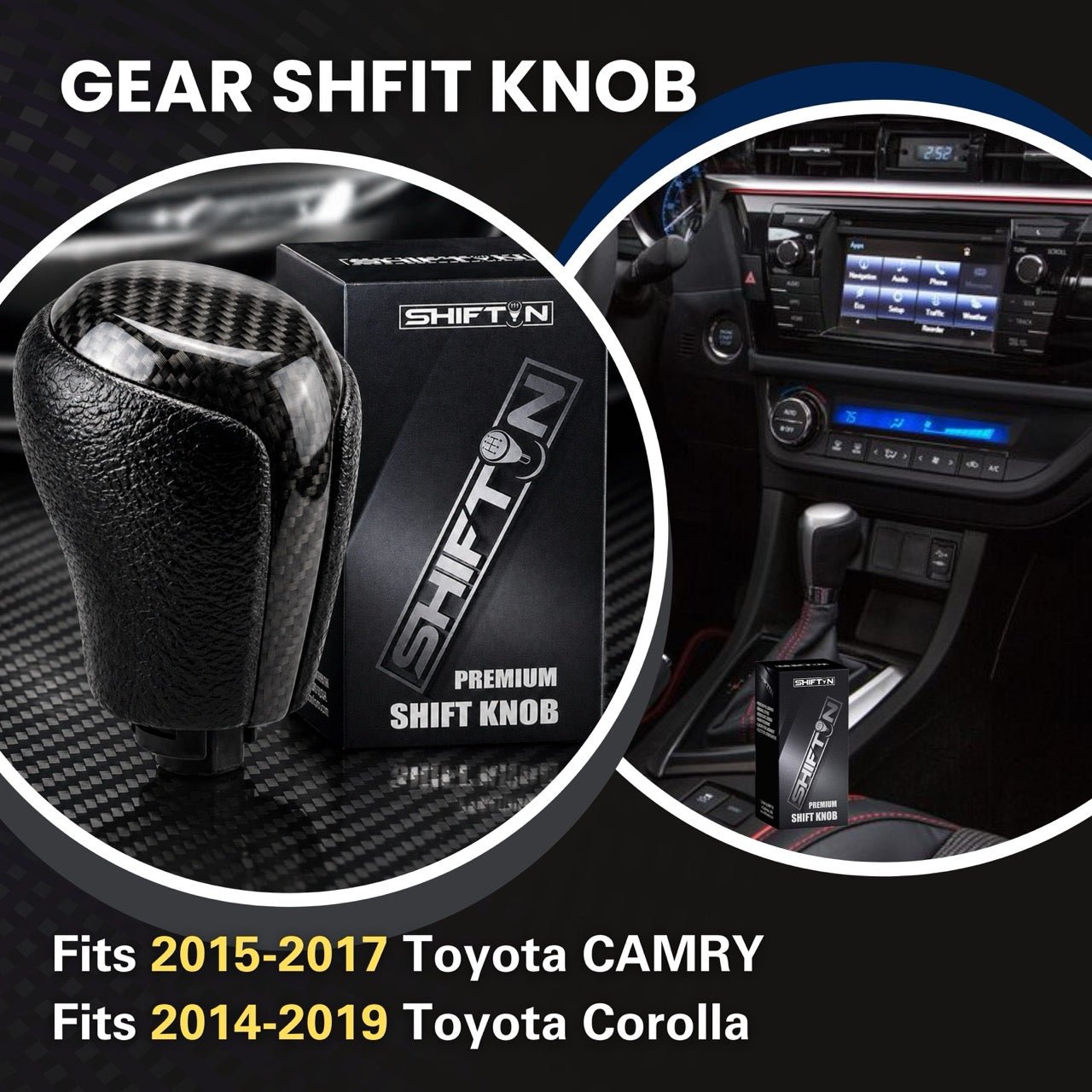 Gear Shift Knob for Toyota Camry (2015-2017) and Corolla (2014-2019)-Carbon