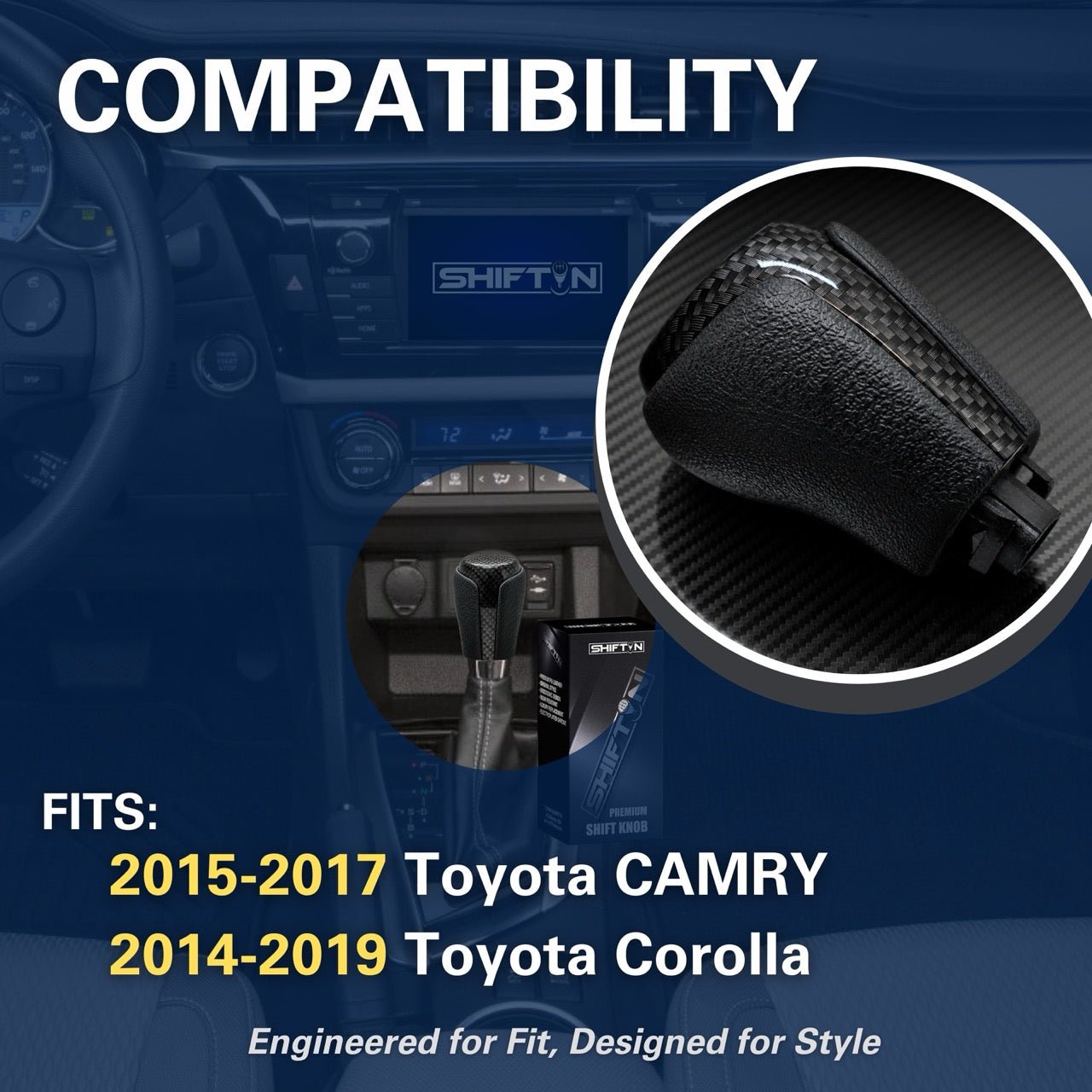 Gear Shift Knob for Toyota Camry (2015-2017) and Corolla (2014-2019)-Carbon