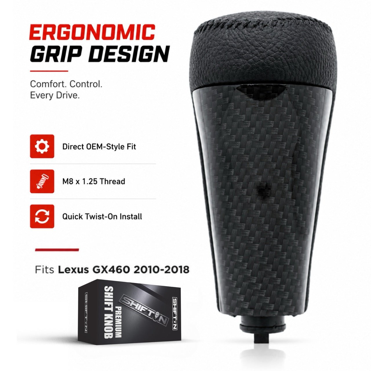 Replacement Gear Shift Knob Stick Shifter for Lexus GX460 2010-2018 GX-460-Carbon-Fiber