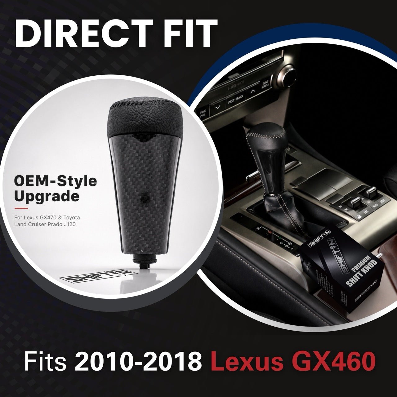 Replacement Gear Shift Knob Stick Shifter for Lexus GX460 2010-2018 GX-460-Carbon-Fiber