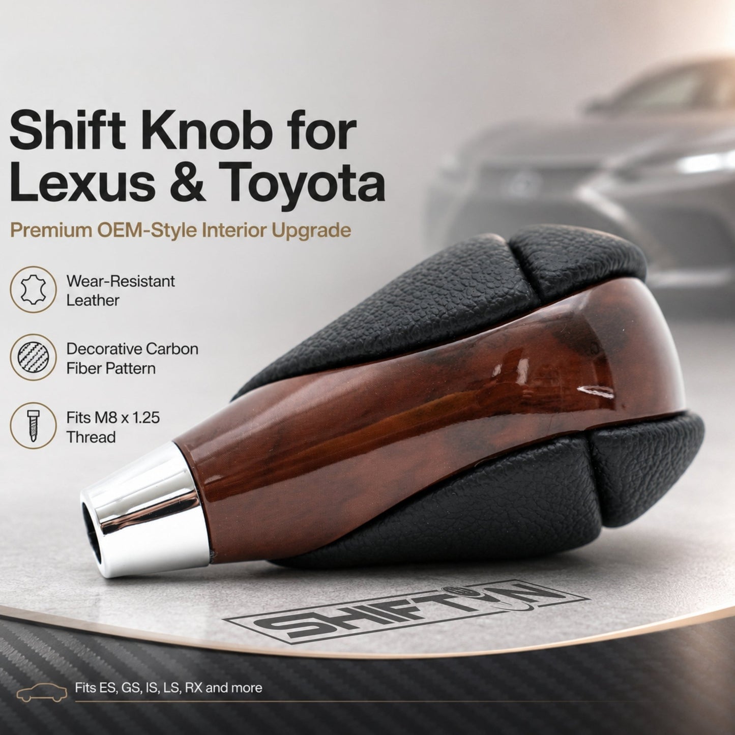 SHIFTIN Gear Shift Knob for Lexus ES300h ES350 GS300 GS350 GS430 GS450h GS460 IS250 IS300 IS350 LS460 LS600h RX350 RX450h - RB249