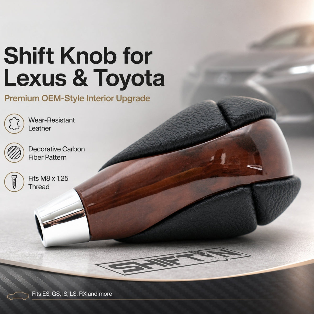 SHIFTIN Gear Shift Knob for Lexus ES300h ES350 GS300 GS350 GS430 GS450h GS460 IS250 IS300 IS350 LS460 LS600h RX350 RX450h - RB249