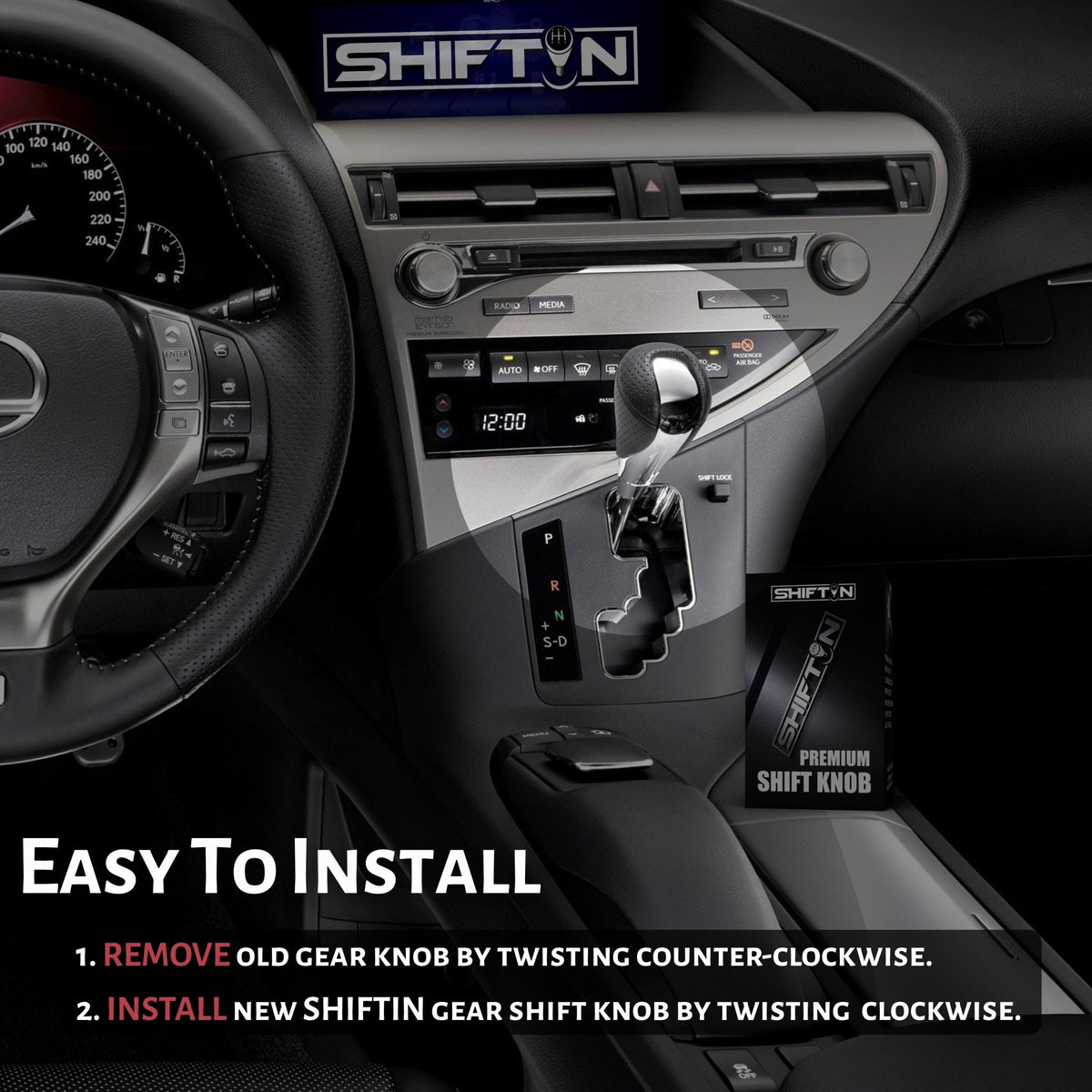 SHIFTIN Gear Shift Knob for Lexus ES300h ES350 GS300 GS350 GS430 GS450h GS460 IS250 IS300 IS350 LS460 LS600h RX350 RX450h - RBCHp