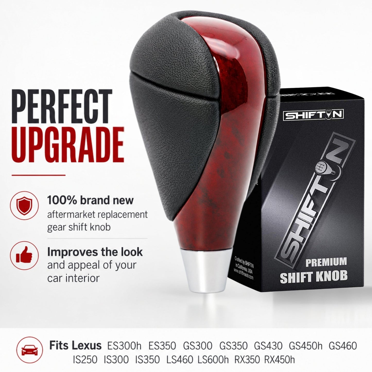 SHIFTIN Gear Shift Knob for Lexus ES300h ES350 GS300 GS350 GS430 GS450h GS460 IS250 IS300 IS350 LS460 LS600h RX350 RX450h - RBCR