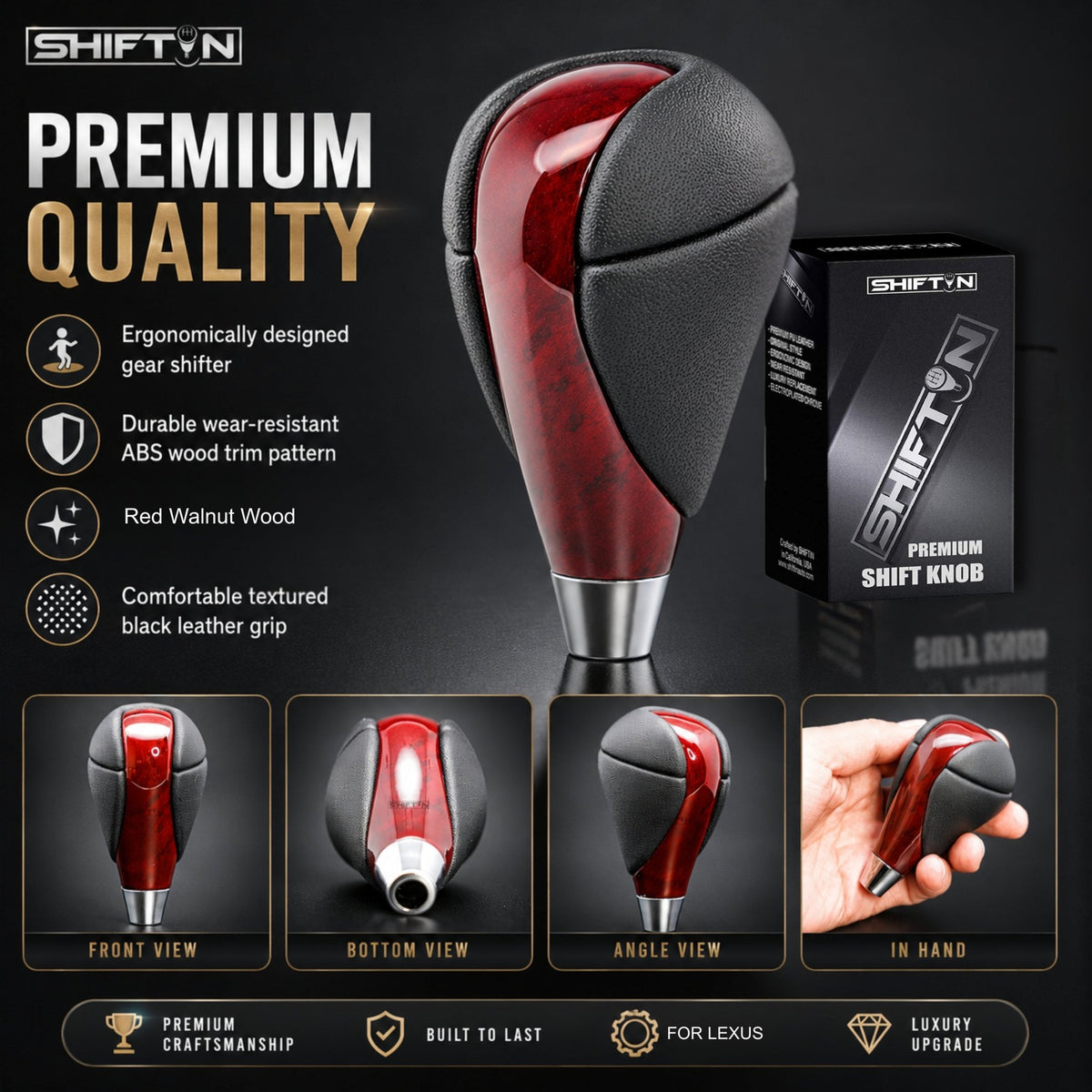 SHIFTIN Gear Shift Knob for Lexus ES300h ES350 GS300 GS350 GS430 GS450h GS460 IS250 IS300 IS350 LS460 LS600h RX350 RX450h - RBCR
