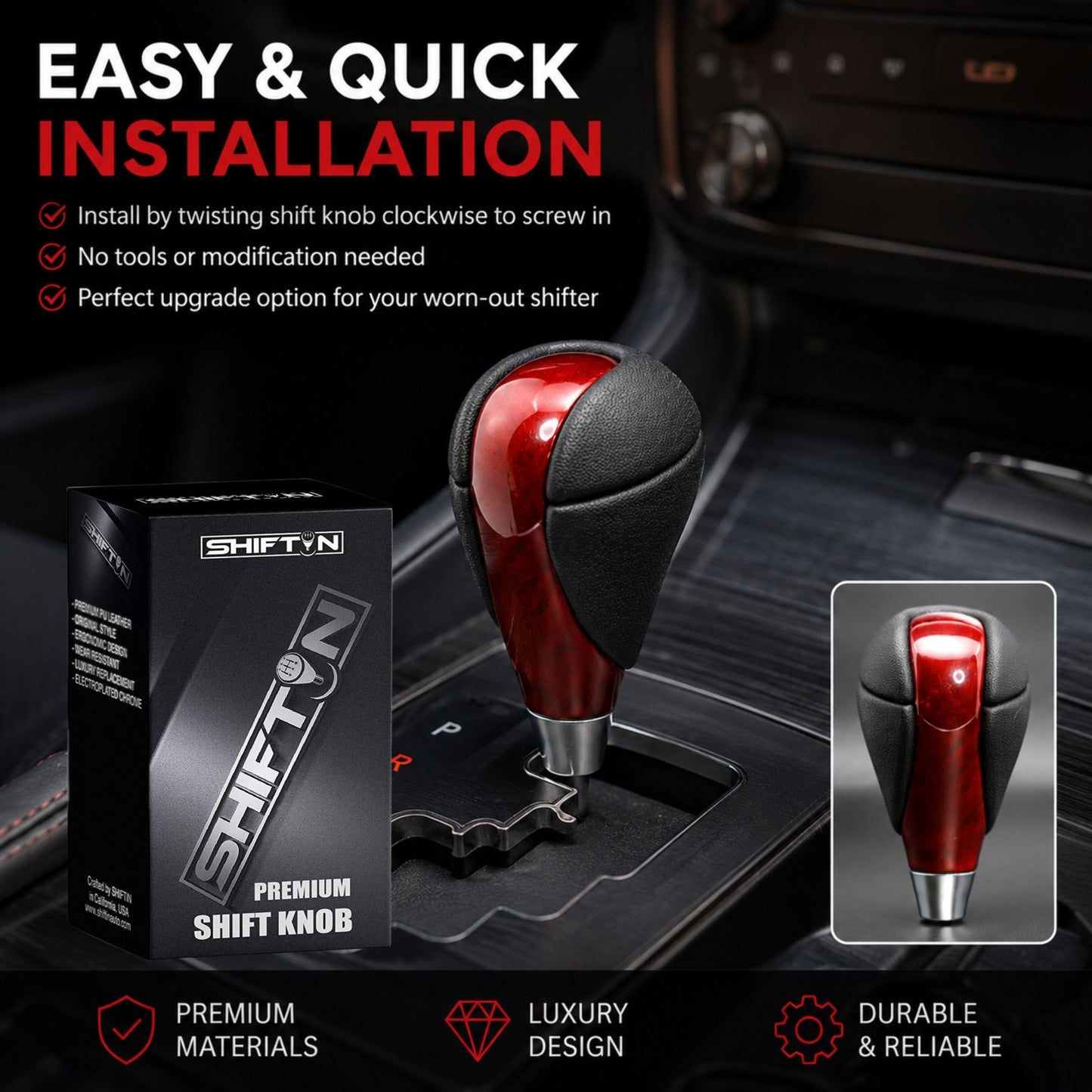 SHIFTIN Gear Shift Knob for Lexus ES300h ES350 GS300 GS350 GS430 GS450h GS460 IS250 IS300 IS350 LS460 LS600h RX350 RX450h - RBCR