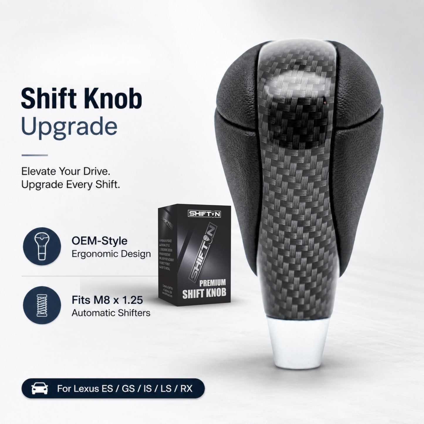 SHIFTIN Gear Shift Knob for Lexus ES300h ES350 GS300 GS350 GS430 GS450h GS460 IS250 IS300 IS350 LS460 LS600h RX350 RX450h - RBZ