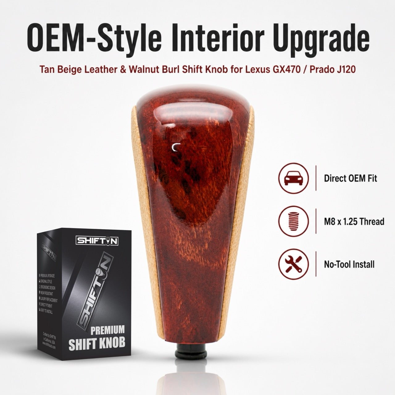 SHIFTIN Gear Shift Knob for Lexus GX470 2003-2009 and for Toyota Land Cruiser Prado 120 2002-2009 - LXTWD