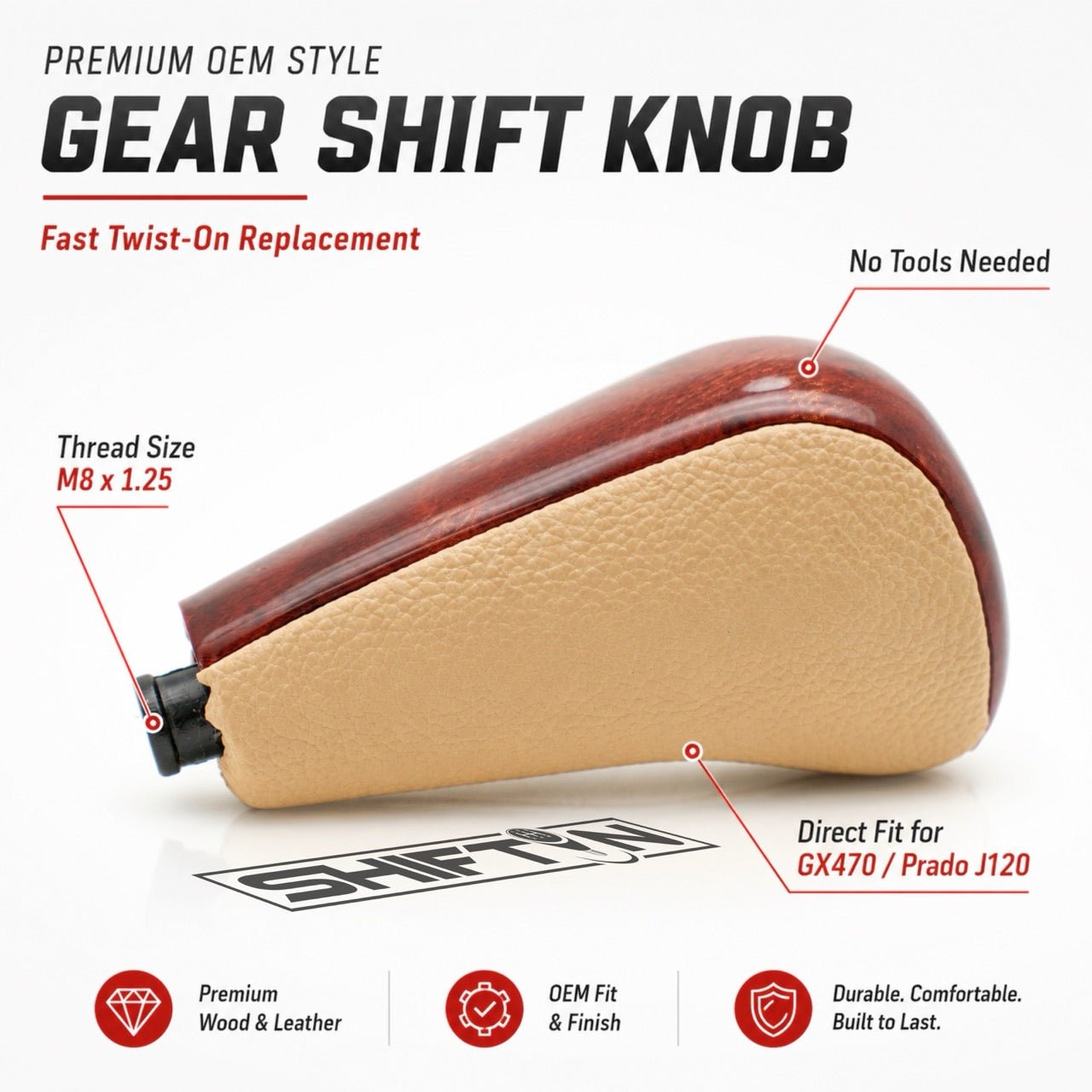 SHIFTIN Gear Shift Knob for Lexus GX470 2003-2009 and for Toyota Land Cruiser Prado 120 2002-2009 - LXTWD