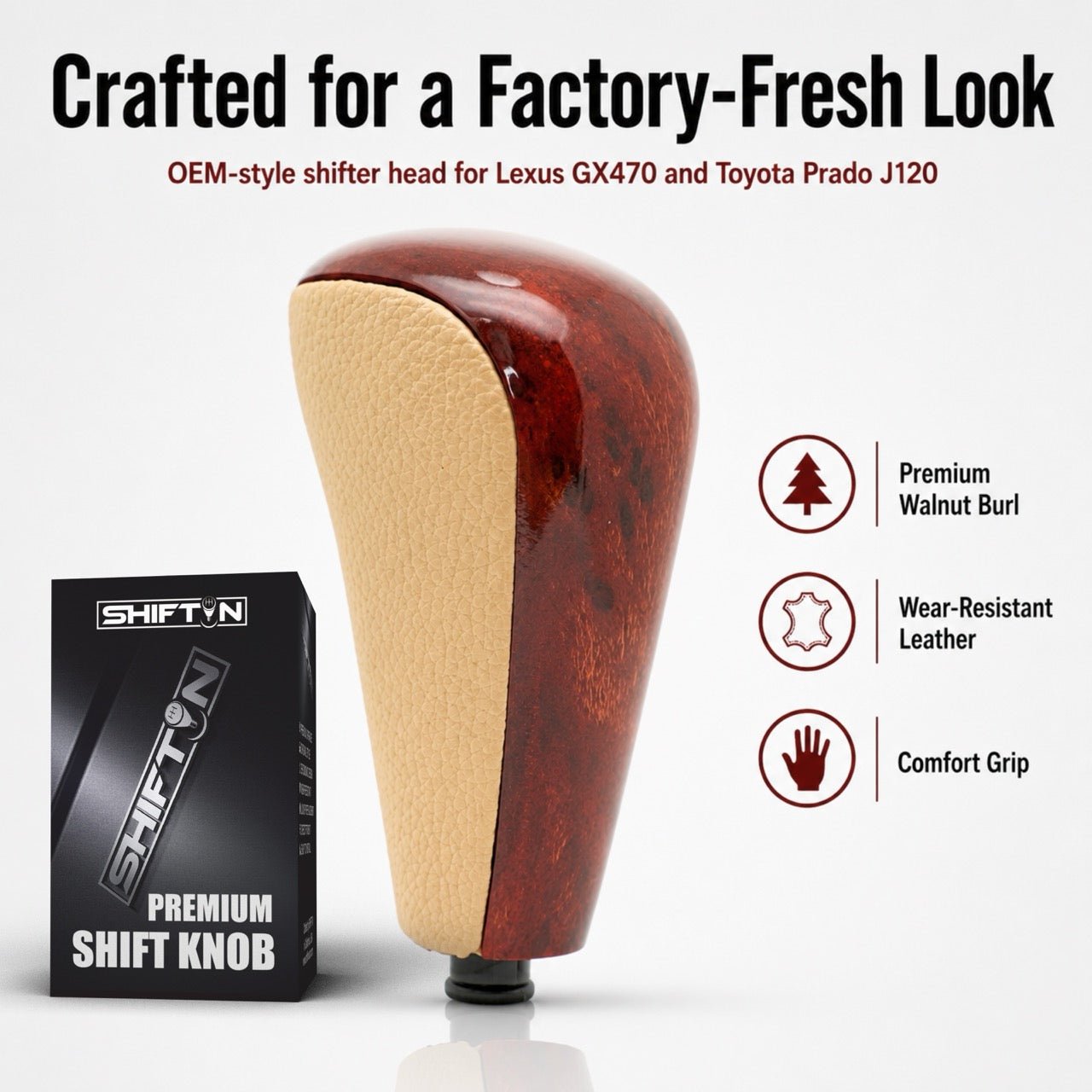 SHIFTIN Gear Shift Knob for Lexus GX470 2003-2009 and for Toyota Land Cruiser Prado 120 2002-2009 - LXTWD