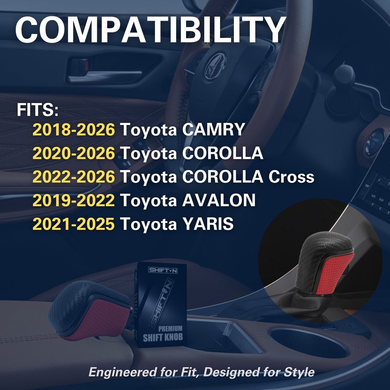 SHIFTIN Gear Shift Knob Gearbox Shifter for Toyota Camry (2018-2026) Corolla (2020-2026) Avalon (2019-2022) - NRZp-CL