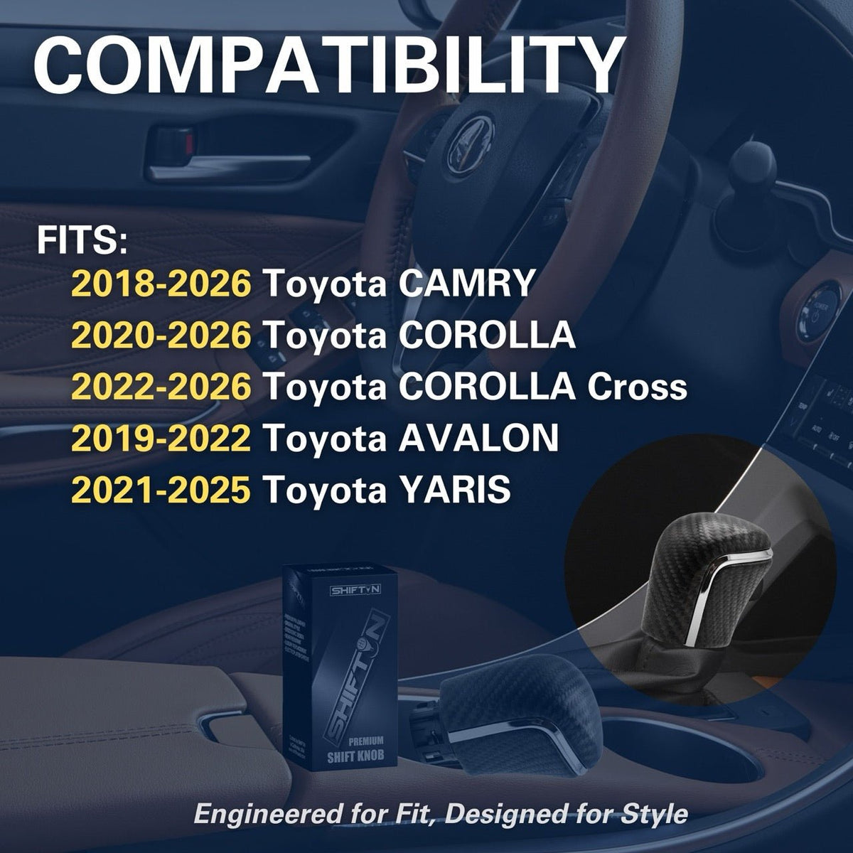 Gear Shift Knob Stick Shifter for Toyota Camry Avalon Corolla Cross Yaris-Carbon Leather