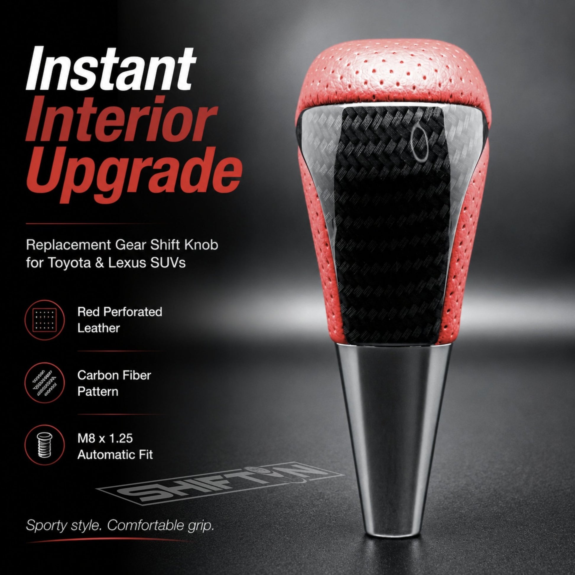 SHIFTIN-Car-Gear-Shift-Knob-Gearbox-Shifter-Head-for-Toyota-Land-Cruiser-FJ-4Runner-Sequoia-Tundra-Tacoma-Highlander-Fortuner-Hilux-Rav4-Prius-C-Lexus-LX-SUVs-Red-Leather-Carbon